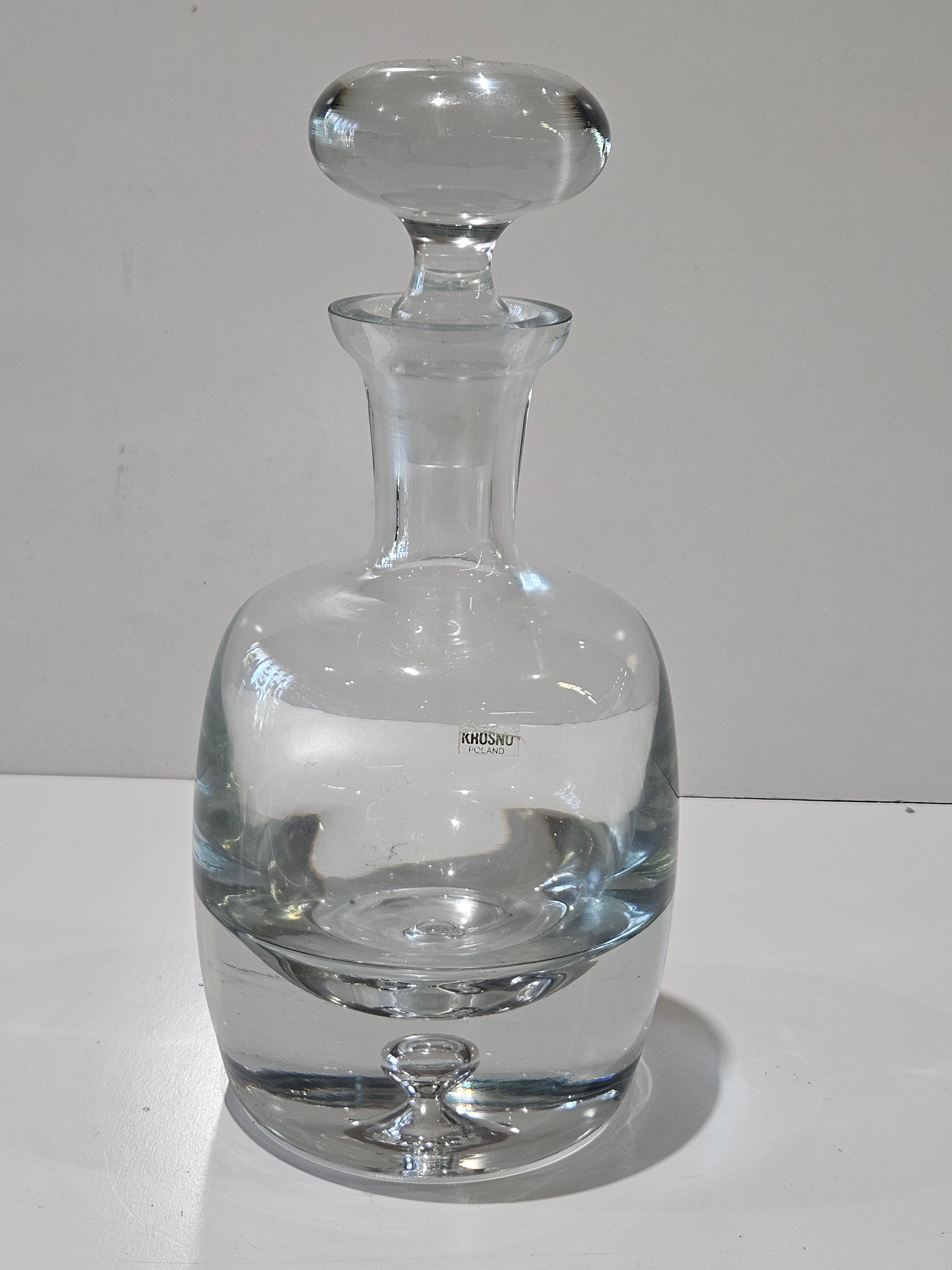 Vintage Krosno Poland Hand Blown Crystal Glass Decanter Whiskey Barware Vessel