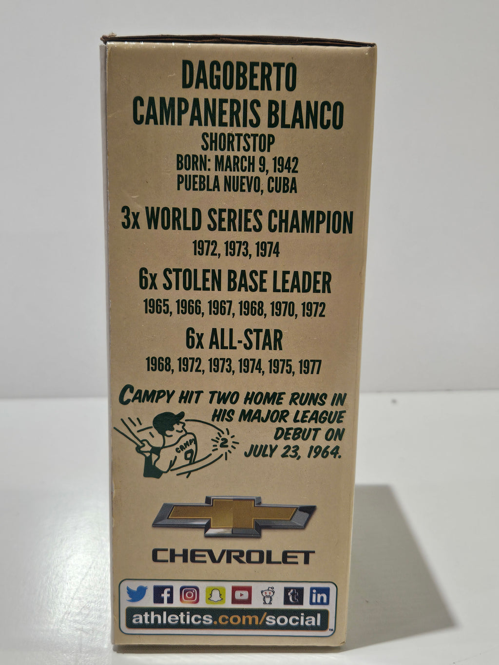 Vintage Oakland Athletics Bert Campy Campaneris Bobblehead SGA MLB Collectible
