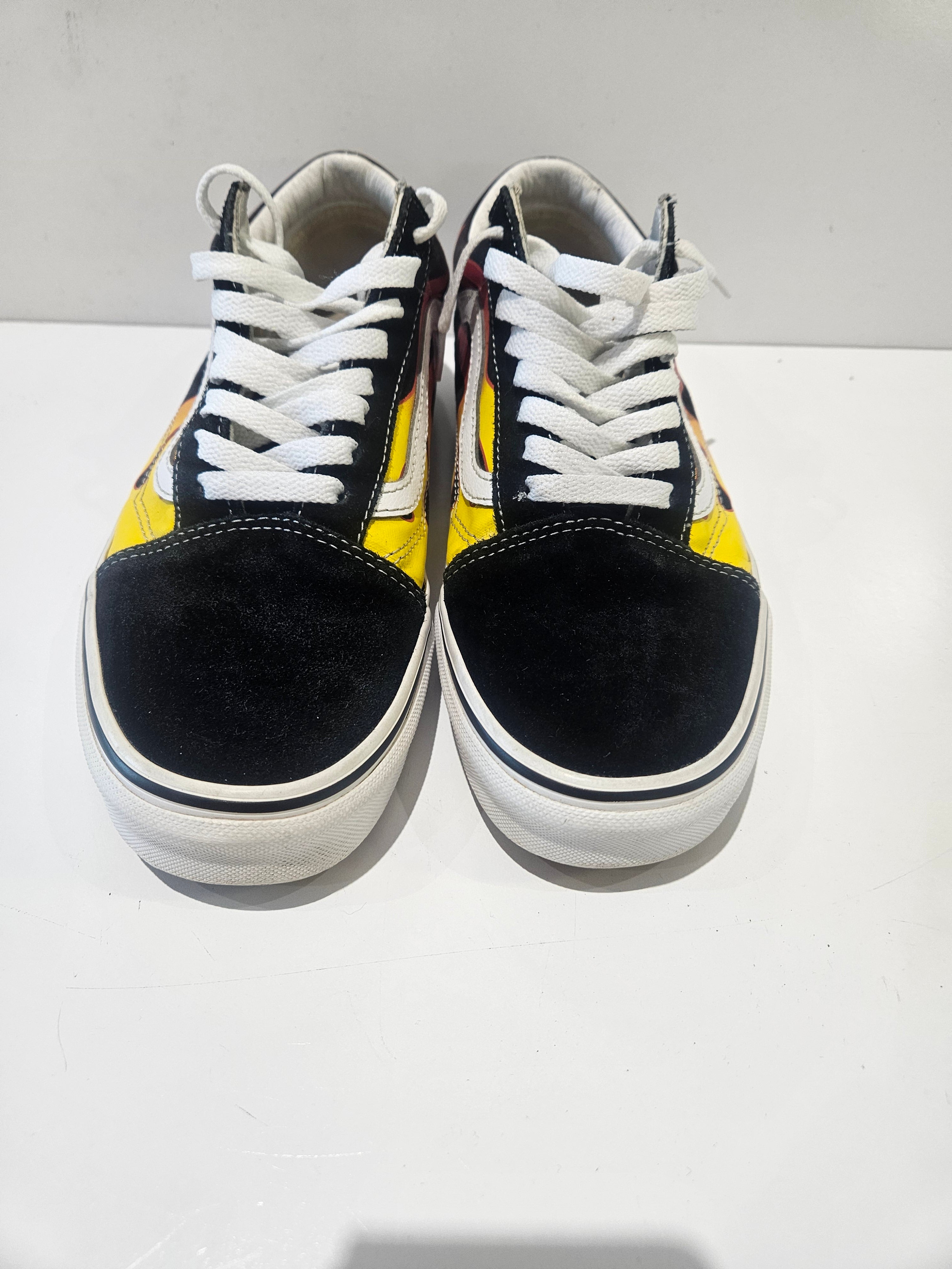 Vans Old Skool Flame Sneakers Mens 8.5 Womens 10 Black Yellow Skate Shoes