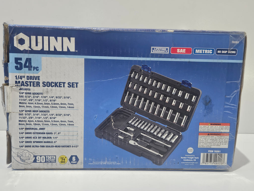 QUINN 54Pc 1/4 Drive Master Socket Set SAE Metric Ratchet Tool Kit Case