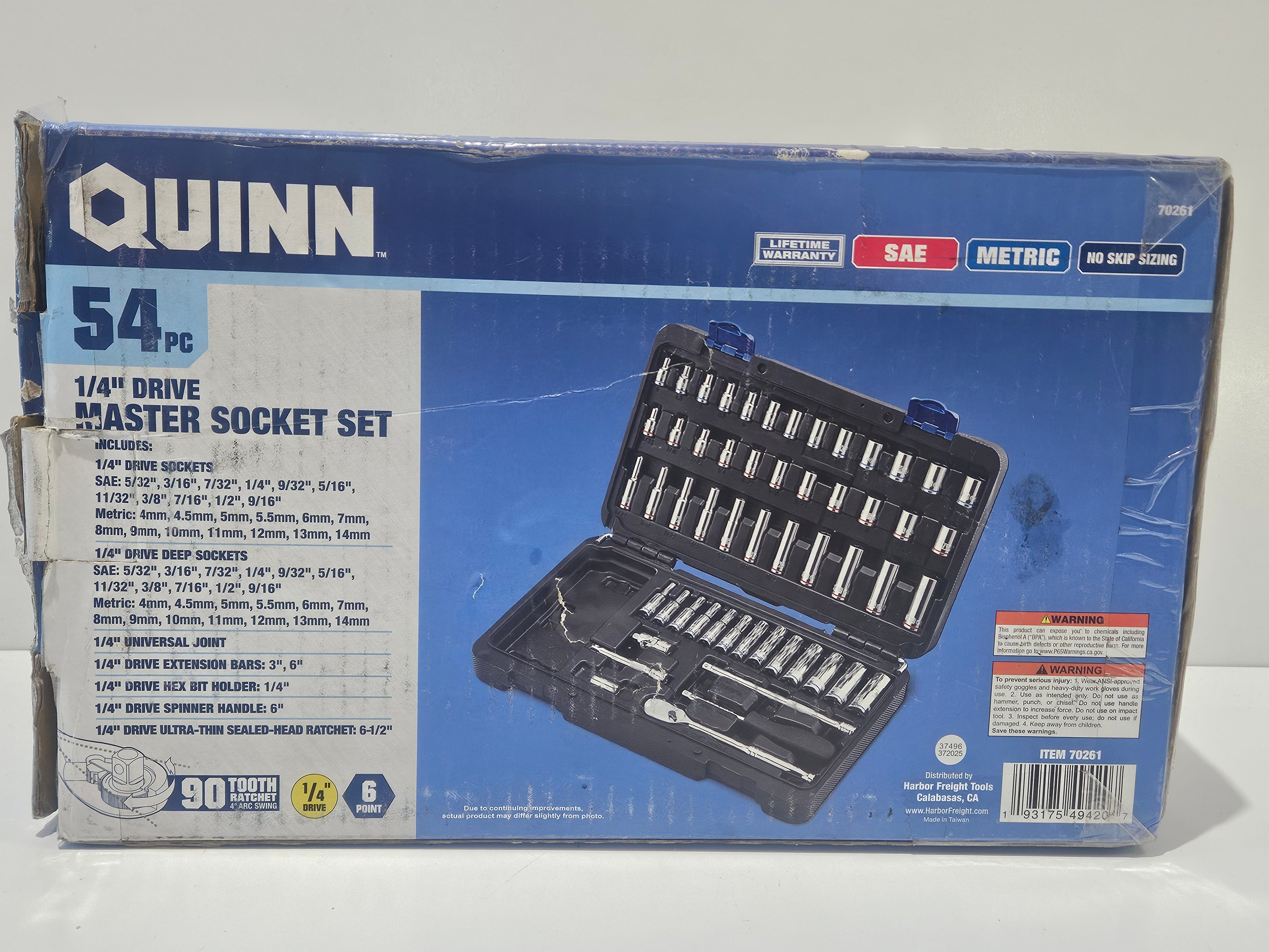 QUINN 54Pc 1/4 Drive Master Socket Set SAE Metric Ratchet Tool Kit Case