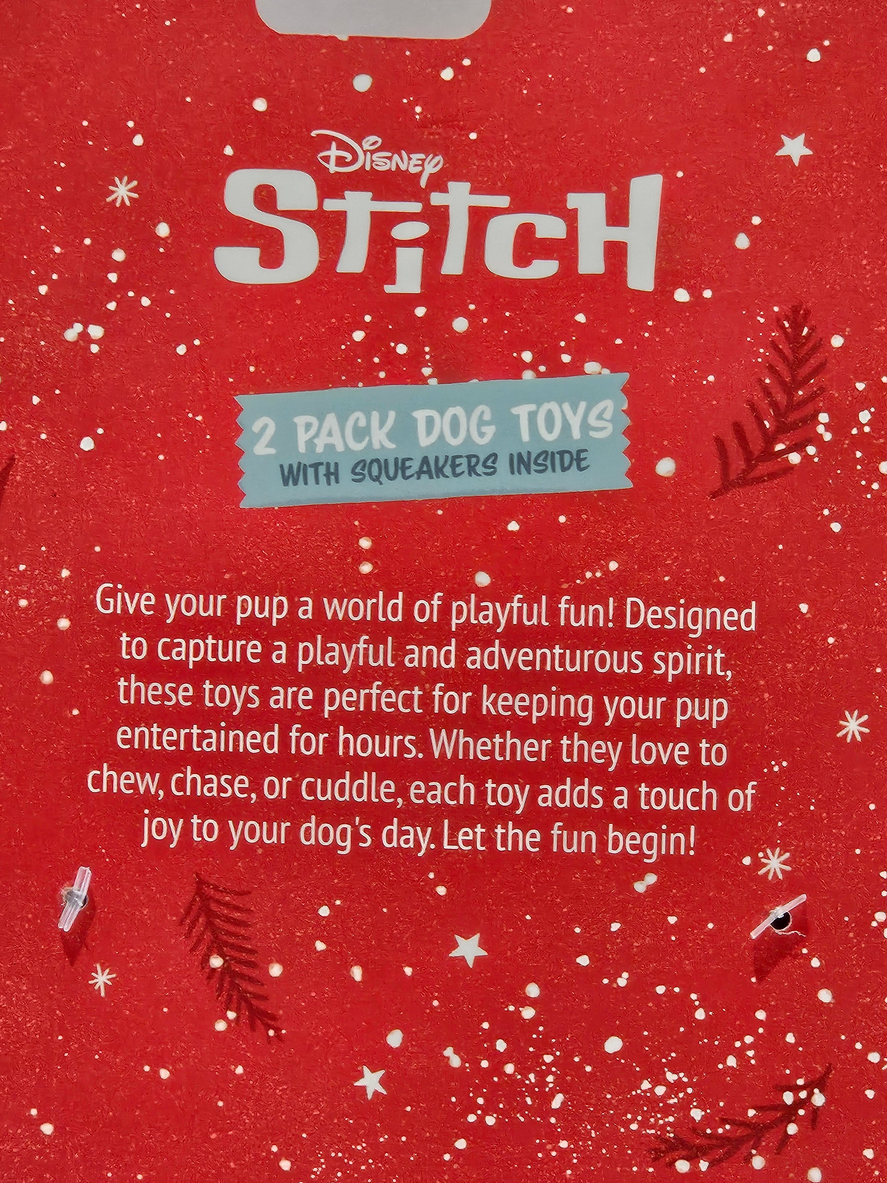 Disney Stitch Angel Christmas Holiday Dog Toys Plush Squeaker 2 Pack Set