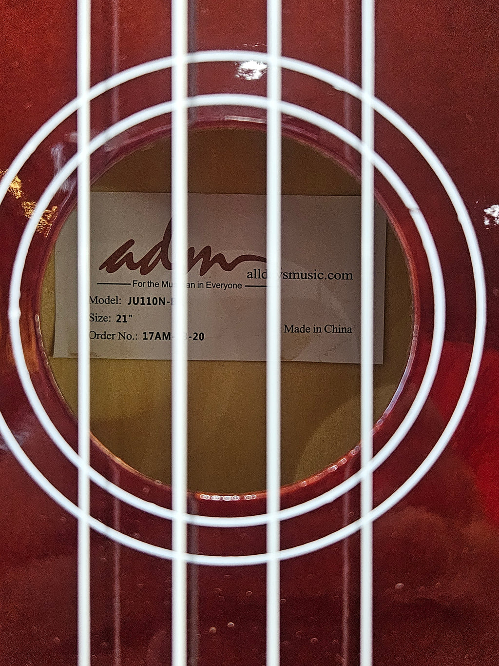 ADM 21 Inch Soprano Ukulele JU110N Gloss Mahogany Finish With Carrying Bag