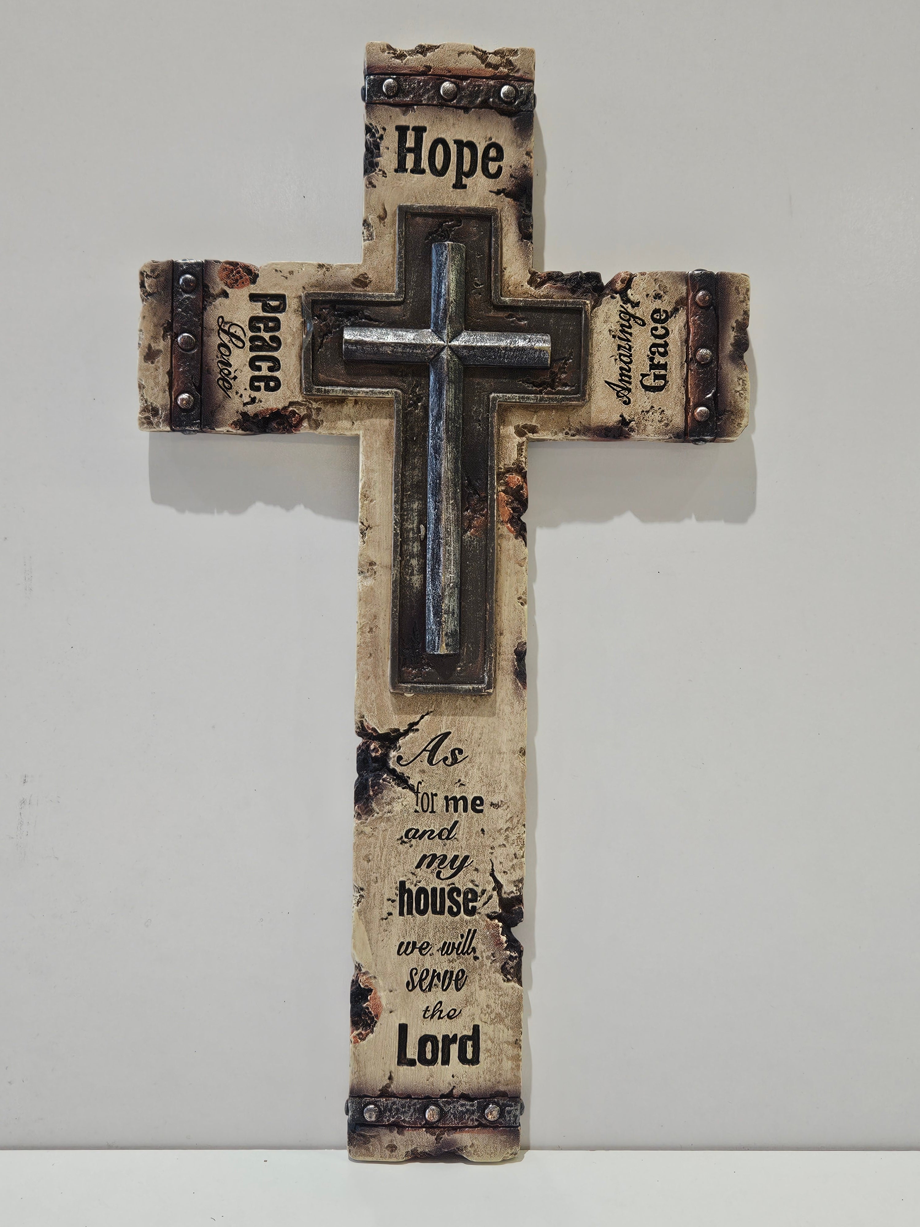 Rustic Inspirational Wall Cross Decor Hope Peace Grace Religious Home Accent