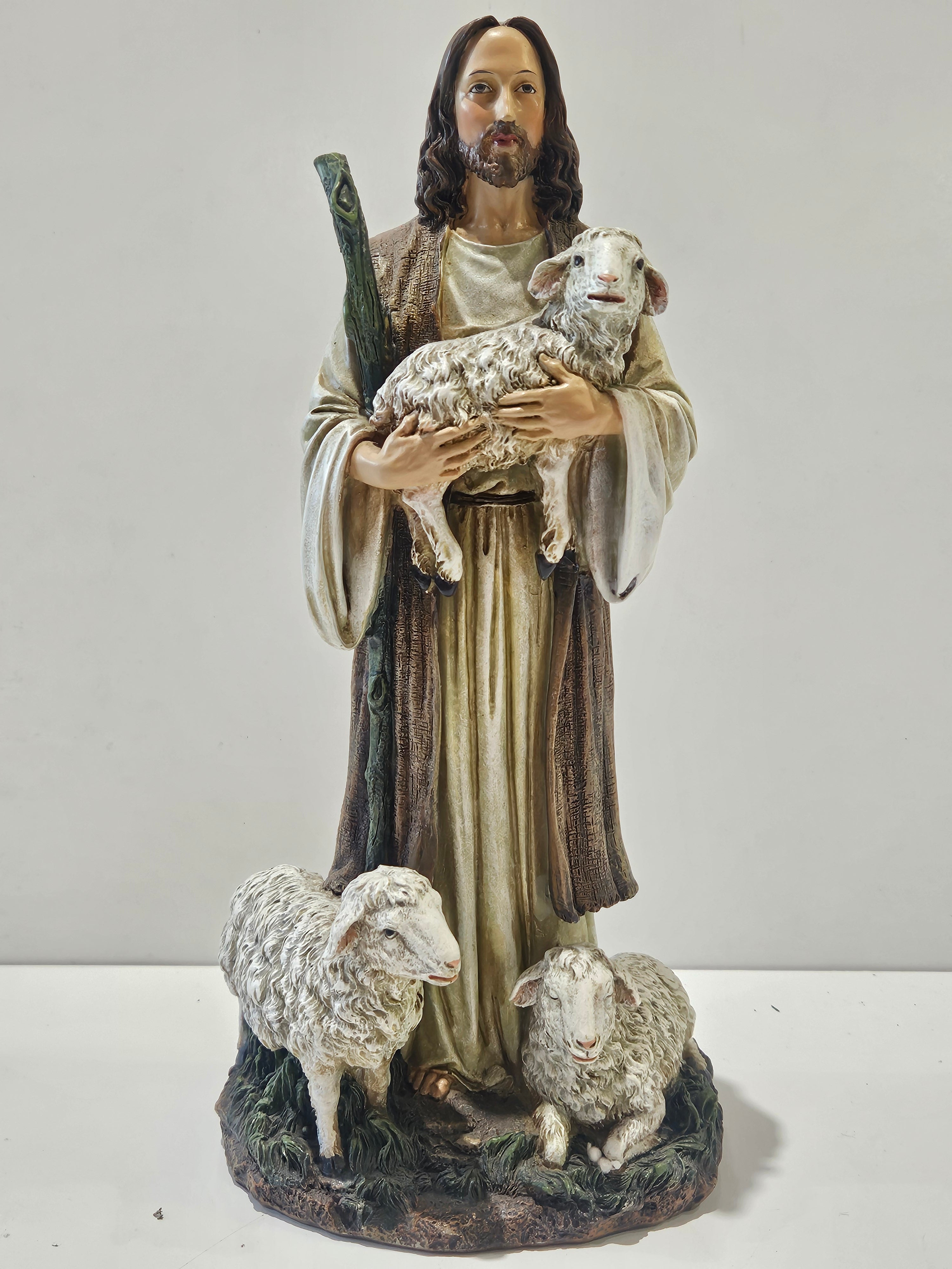 Religious Good Shepherd Jesus Statue With Lambs Christian Home Church Decor
