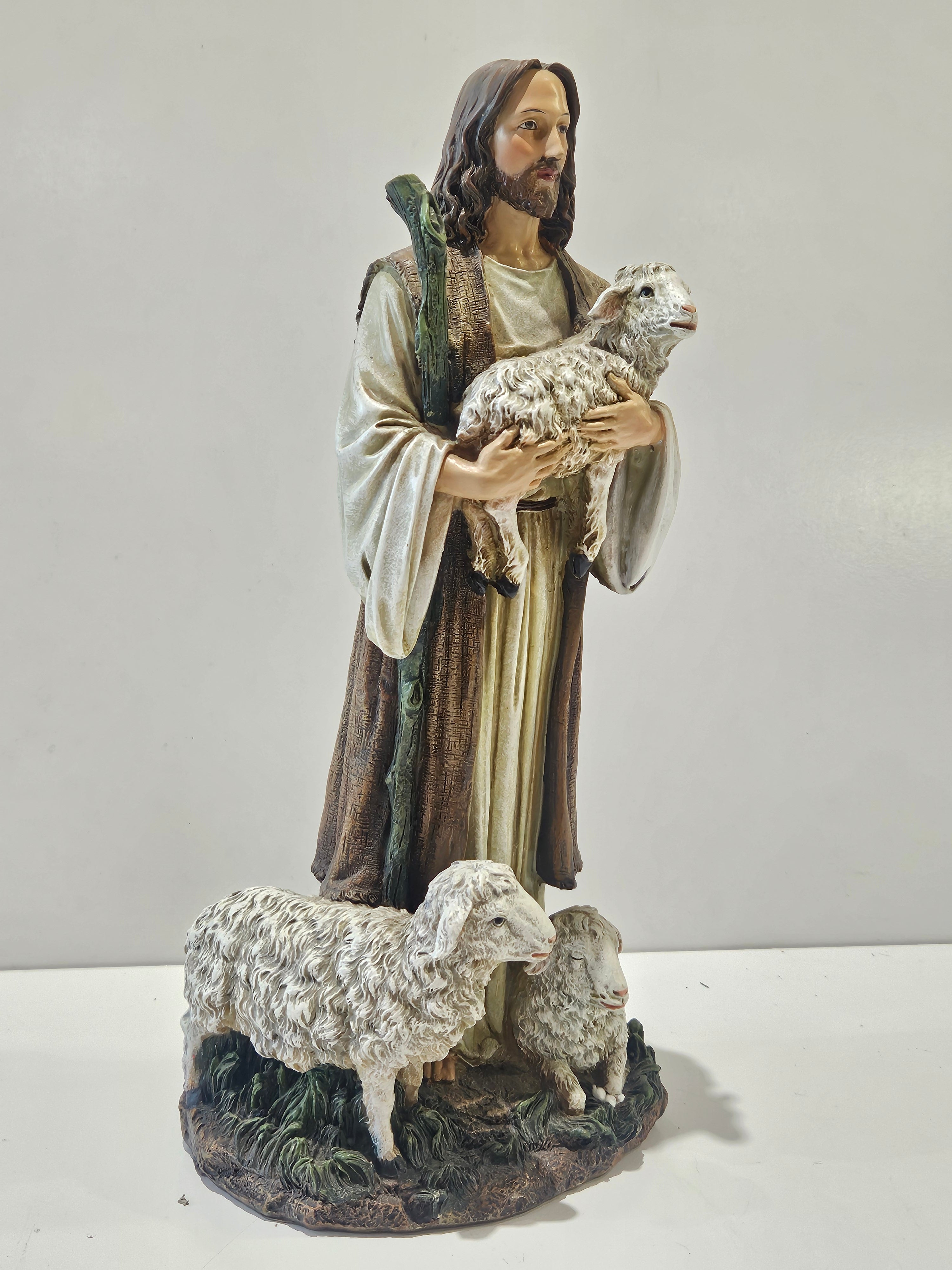 Religious Good Shepherd Jesus Statue With Lambs Christian Home Church Decor