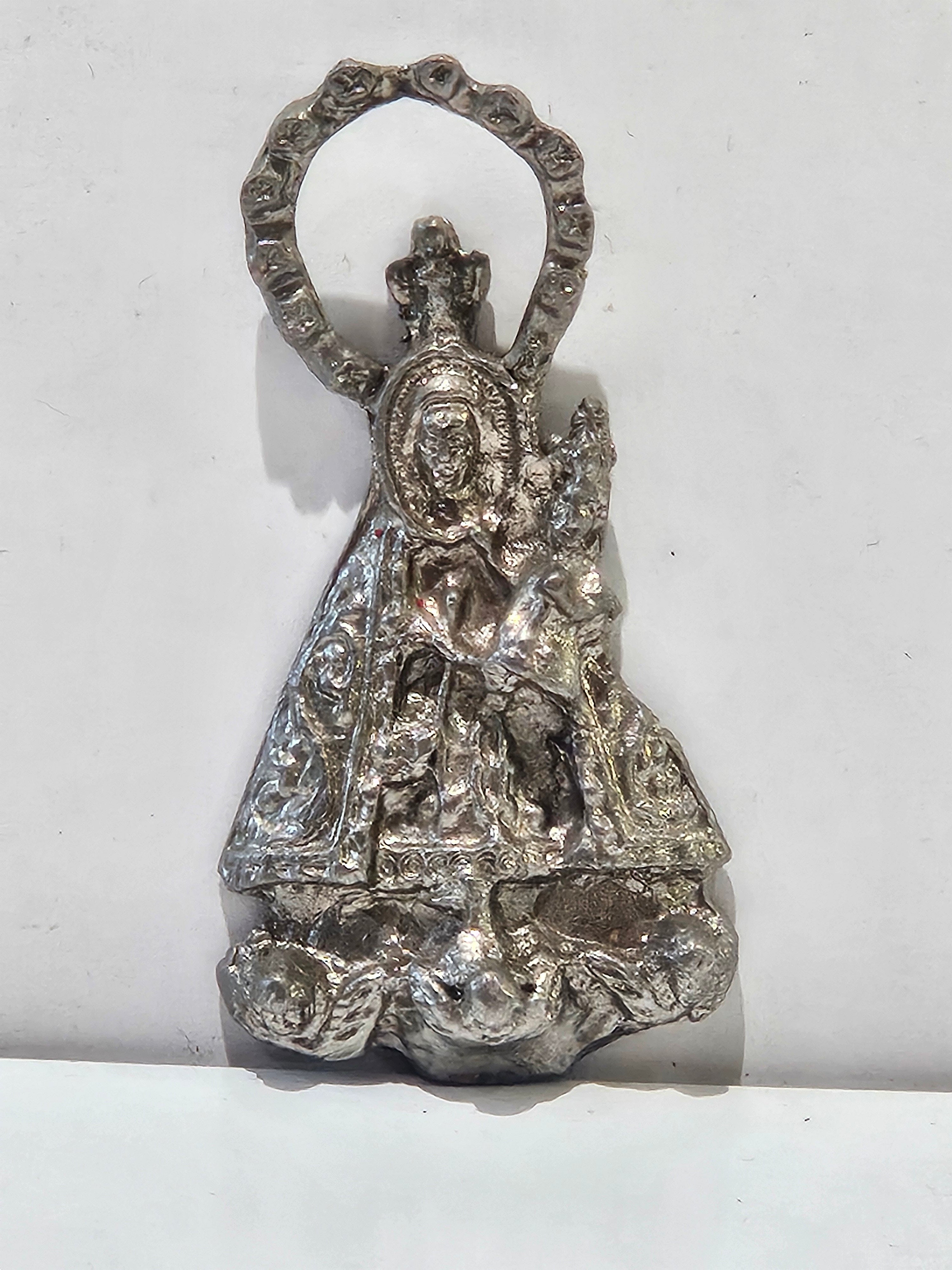 Vintage Religious Virgin Mary Child Figurine Silver Tone Catholic Devotional