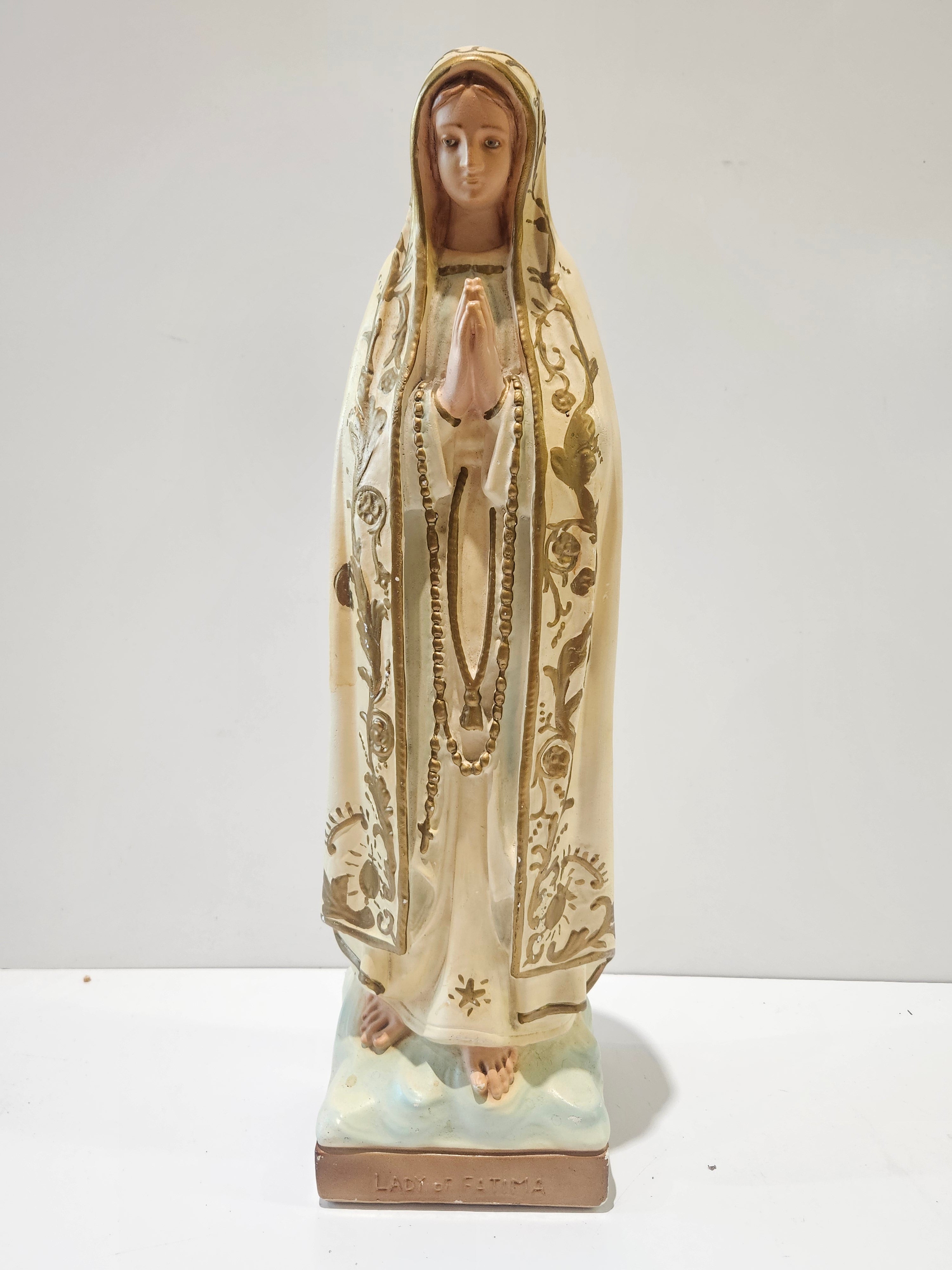 Vintage Lady Of Fatima Virgin Mary Statue Catholic Religious Rosary Figurine