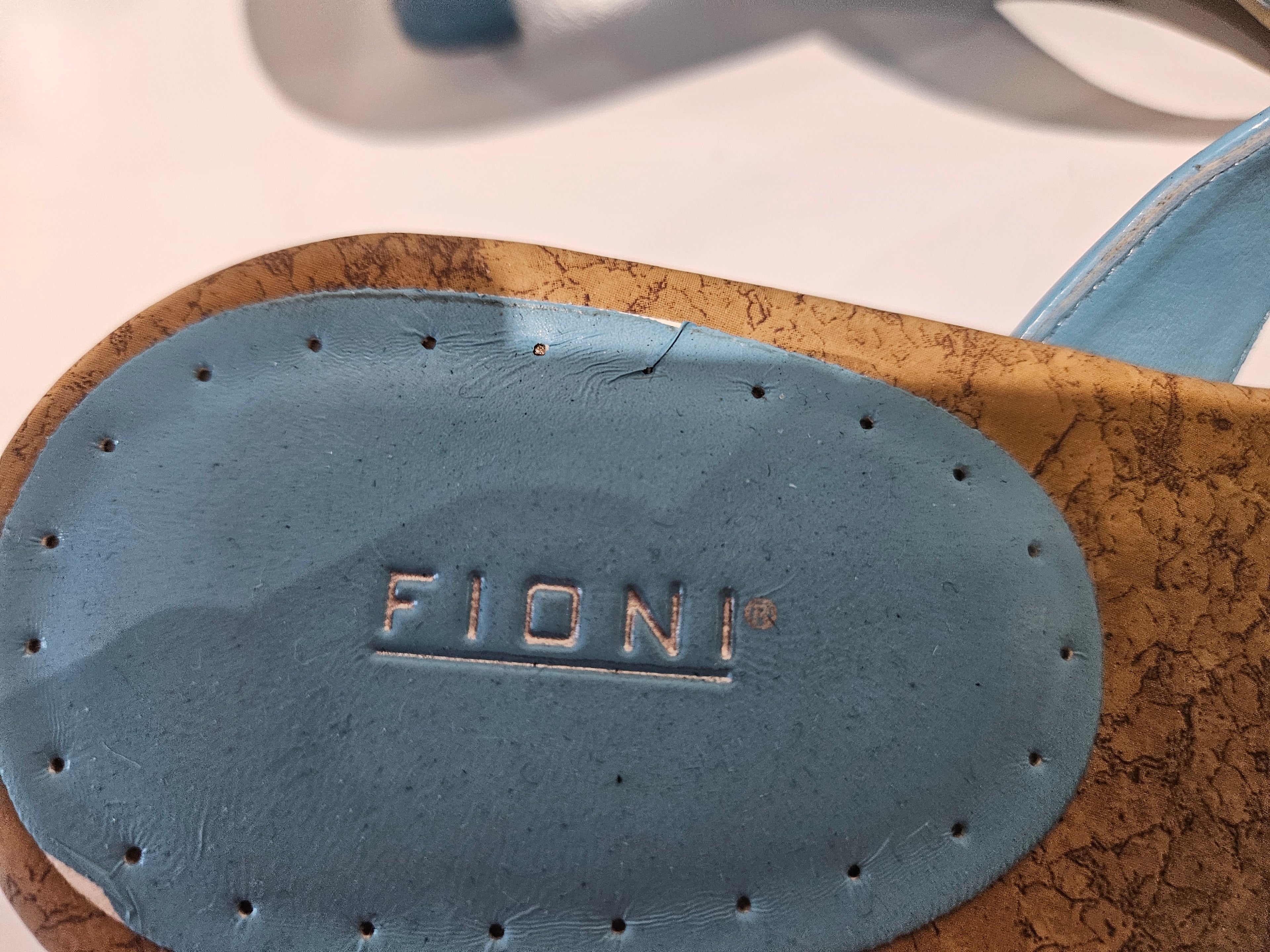 Fioni Blue Floral Cork Heel Sandals Women’s Size 8.5W Dress Slide Shoes