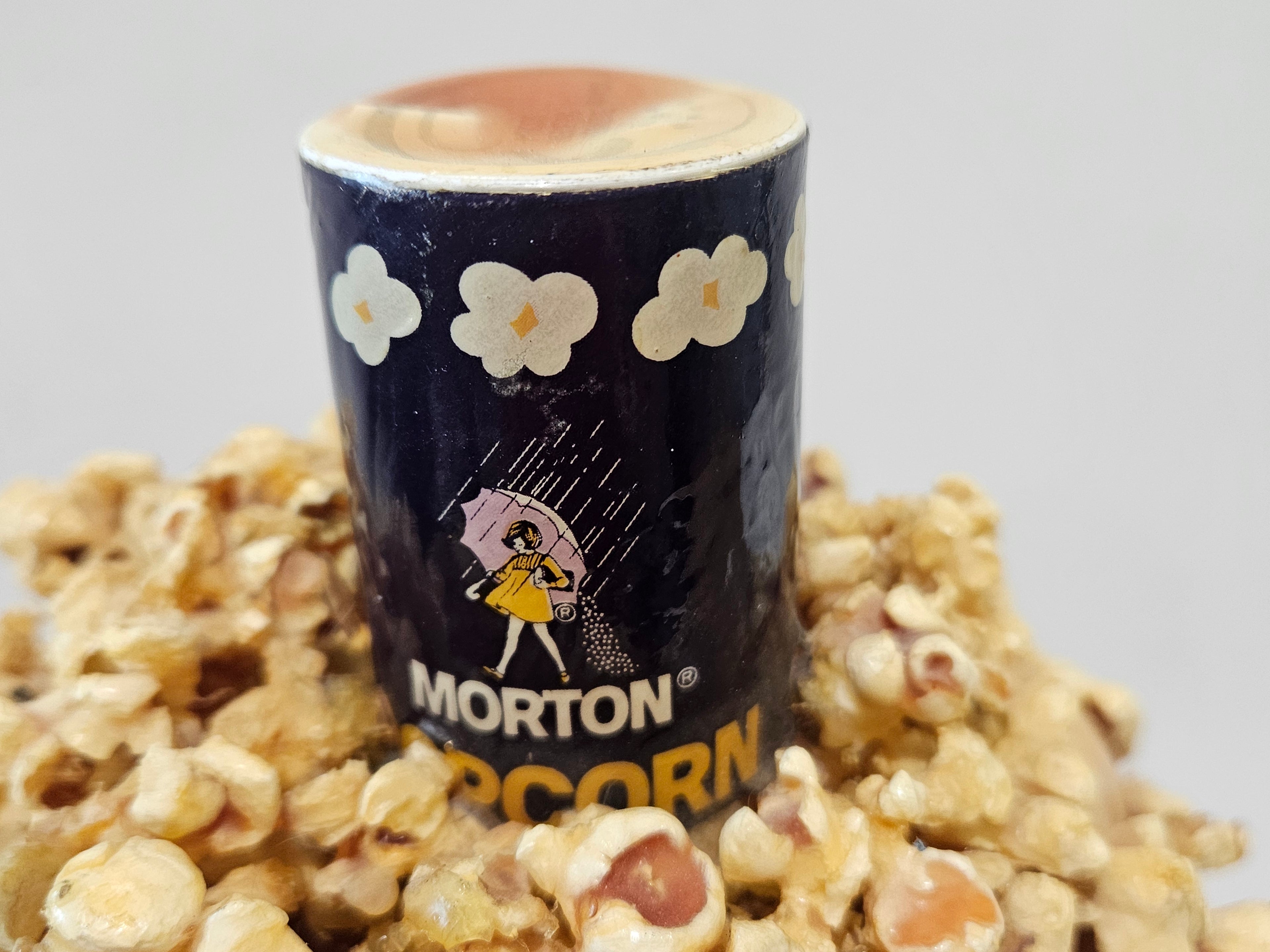 Vintage Morton Popcorn Ceramic Lid Glass Jar Kitchen Canister Retro Decor