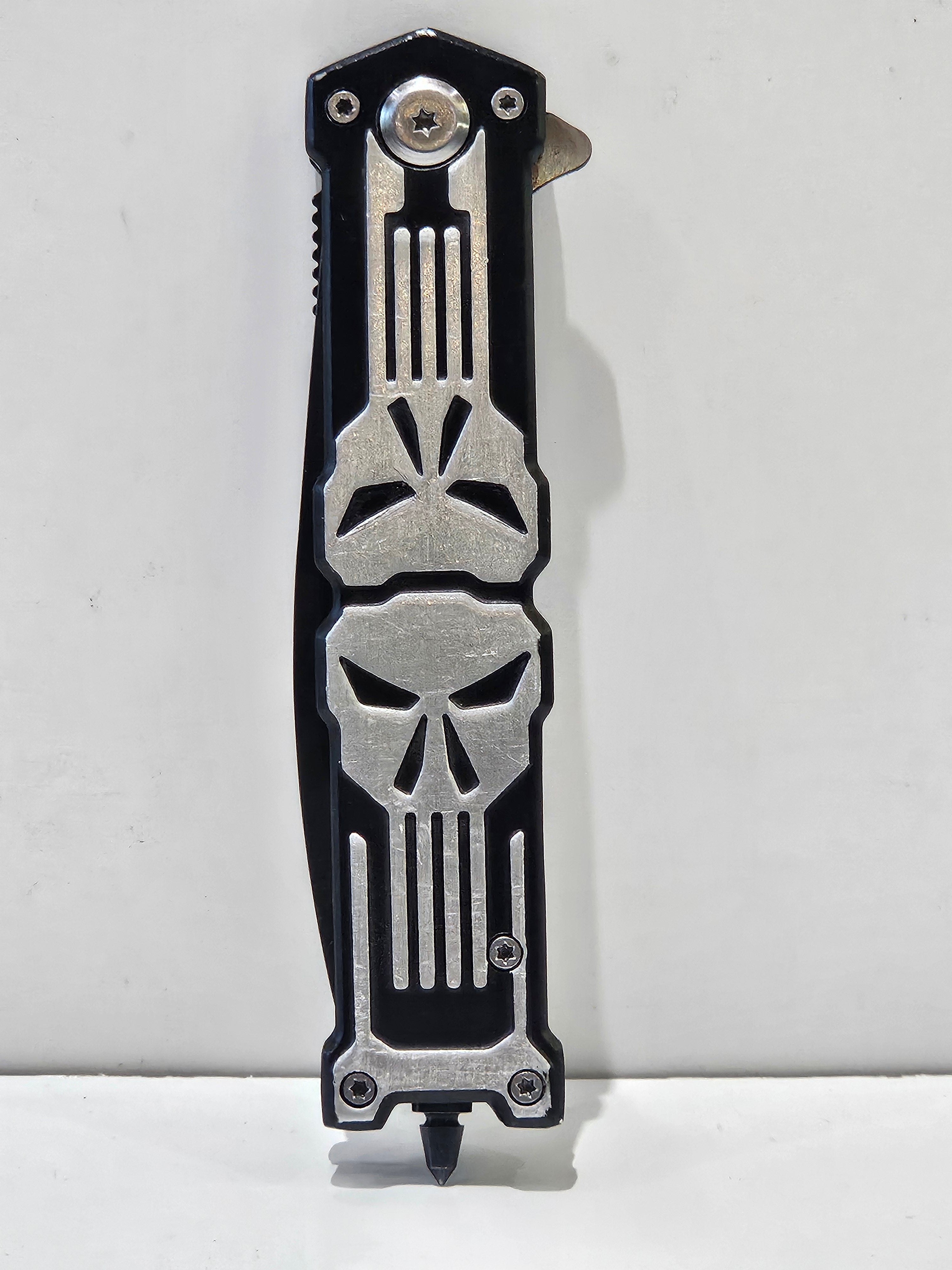 Punisher Skull Spring Assisted Folding Pocket Knife Glass Breaker Tactical Style