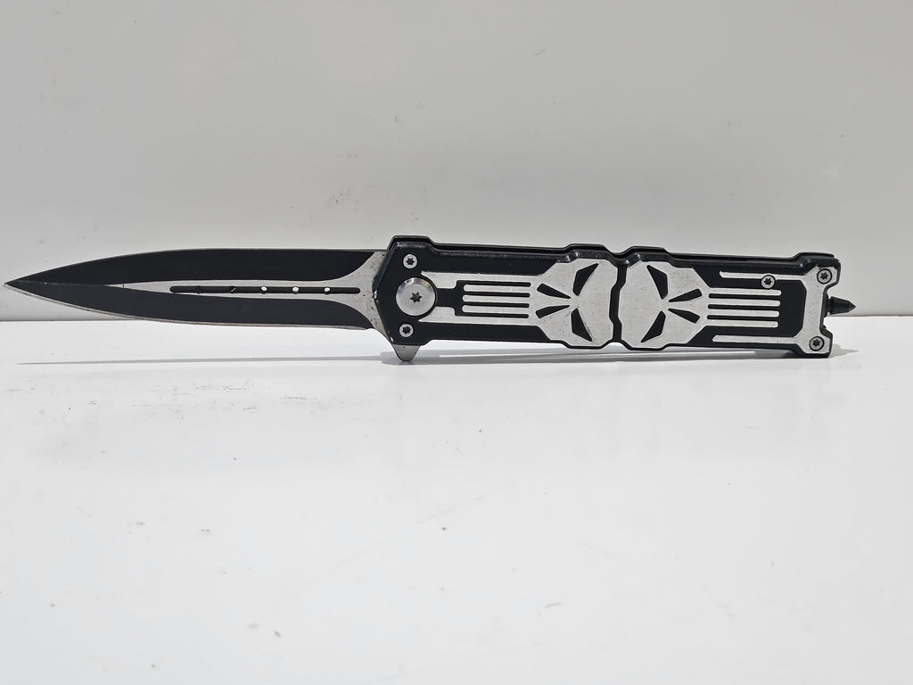 Punisher Skull Spring Assisted Folding Pocket Knife Glass Breaker Tactical Style