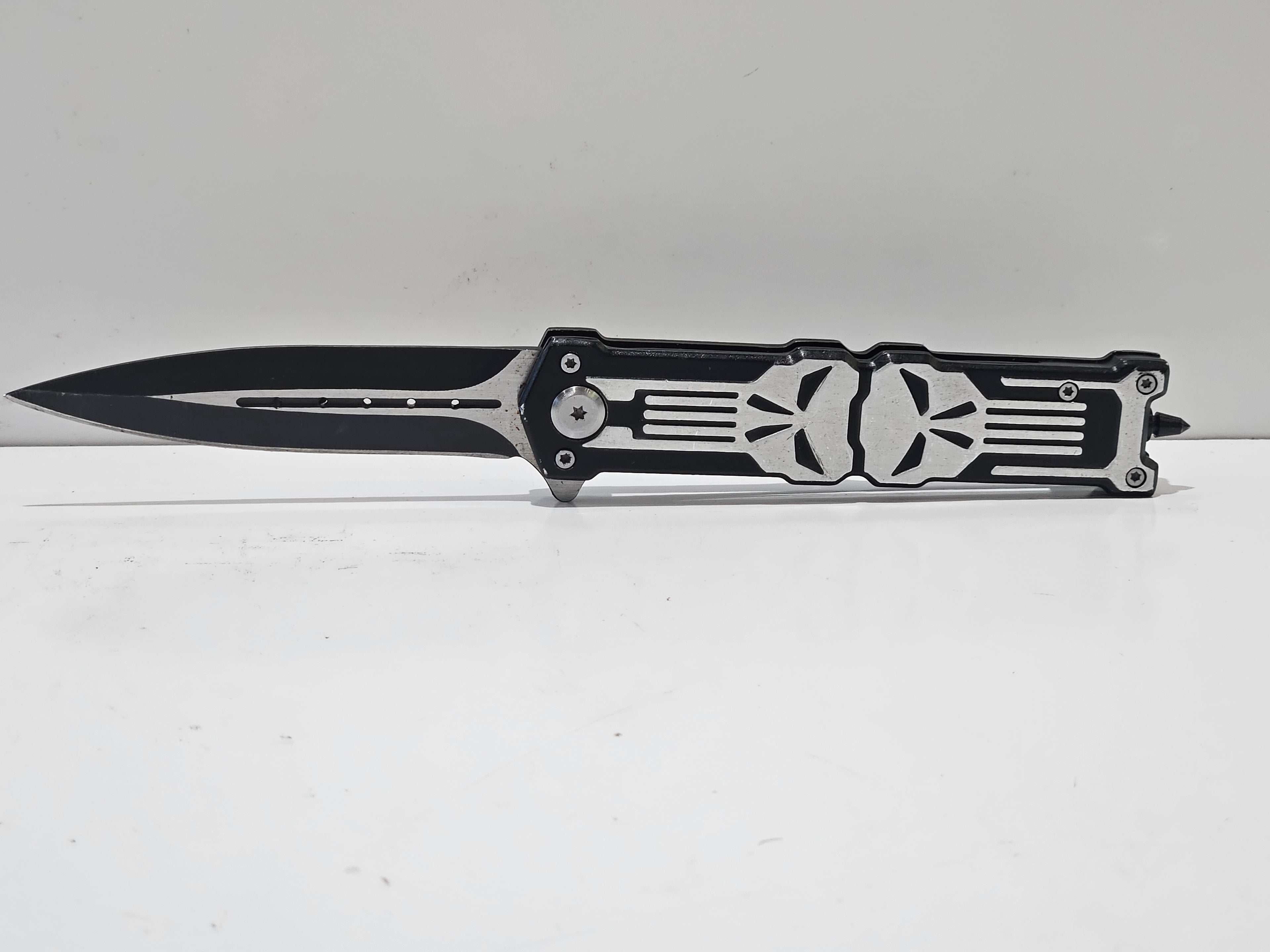 Punisher Skull Spring Assisted Folding Pocket Knife Glass Breaker Tactical Style
