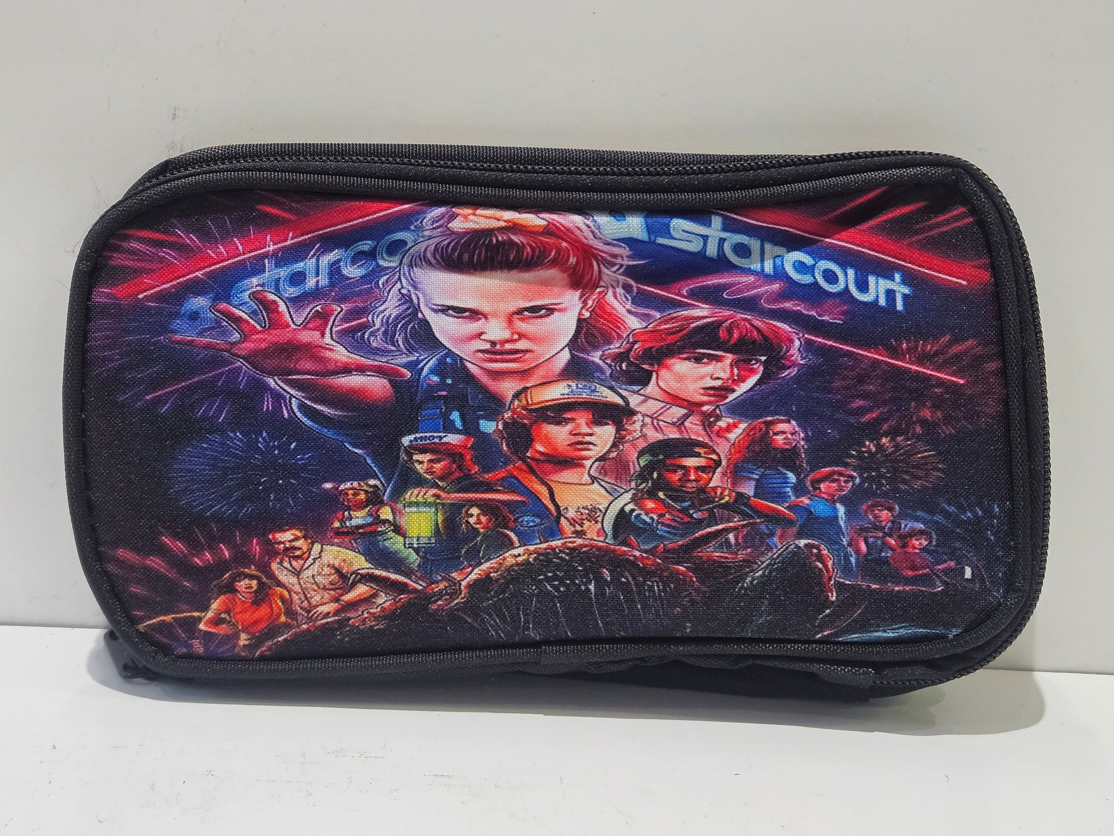 Stranger Things Character Print Zipper Pencil Case Travel Storage Pouch Bag