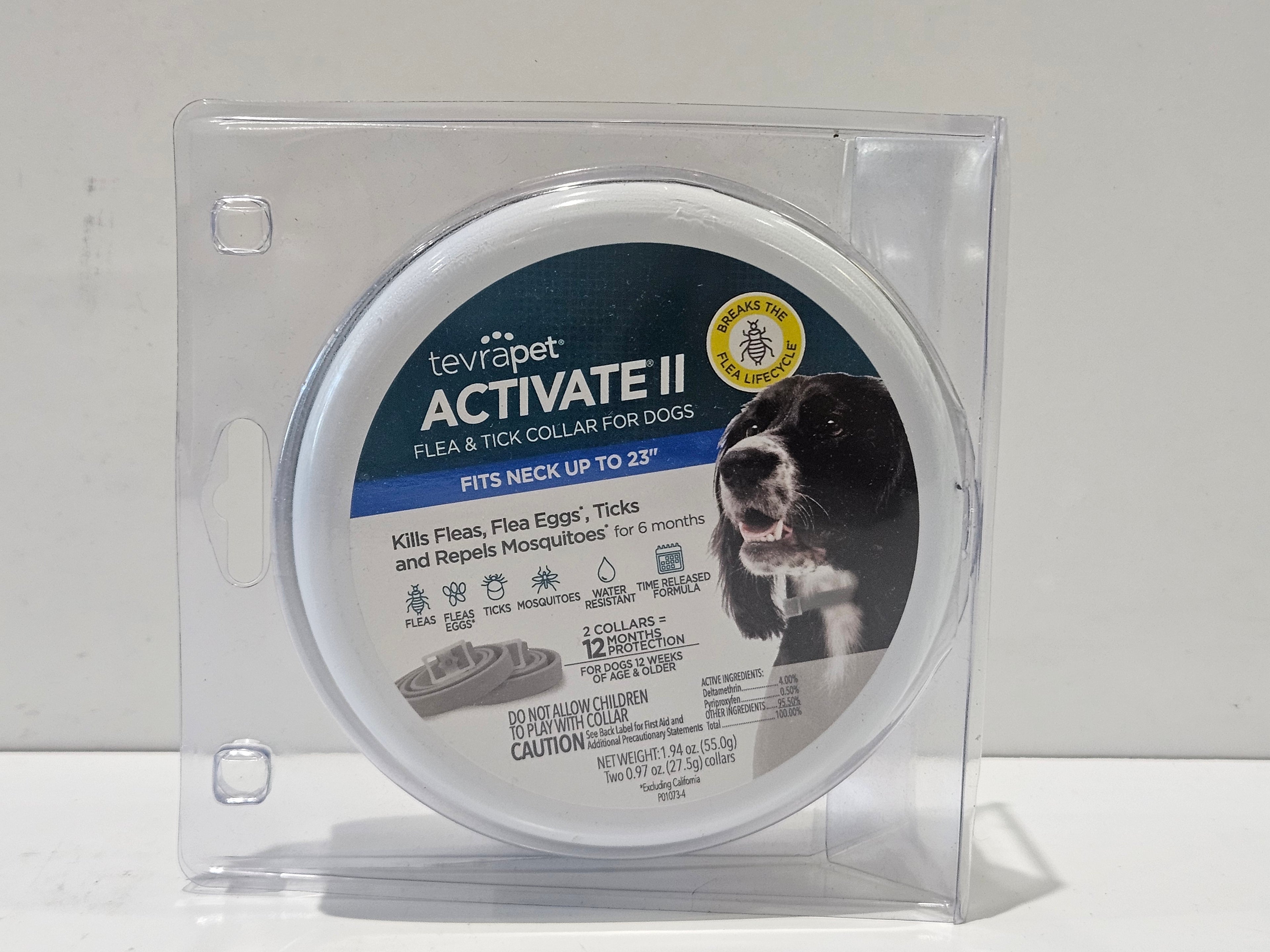 TevraPet Activate II Flea Tick Dog Collar 23” 12 Month Protection Dual Pack