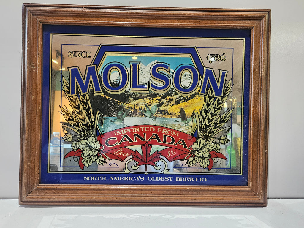 Vintage Molson Canadian Beer Framed Bar Mirror Sign North America's Brewery