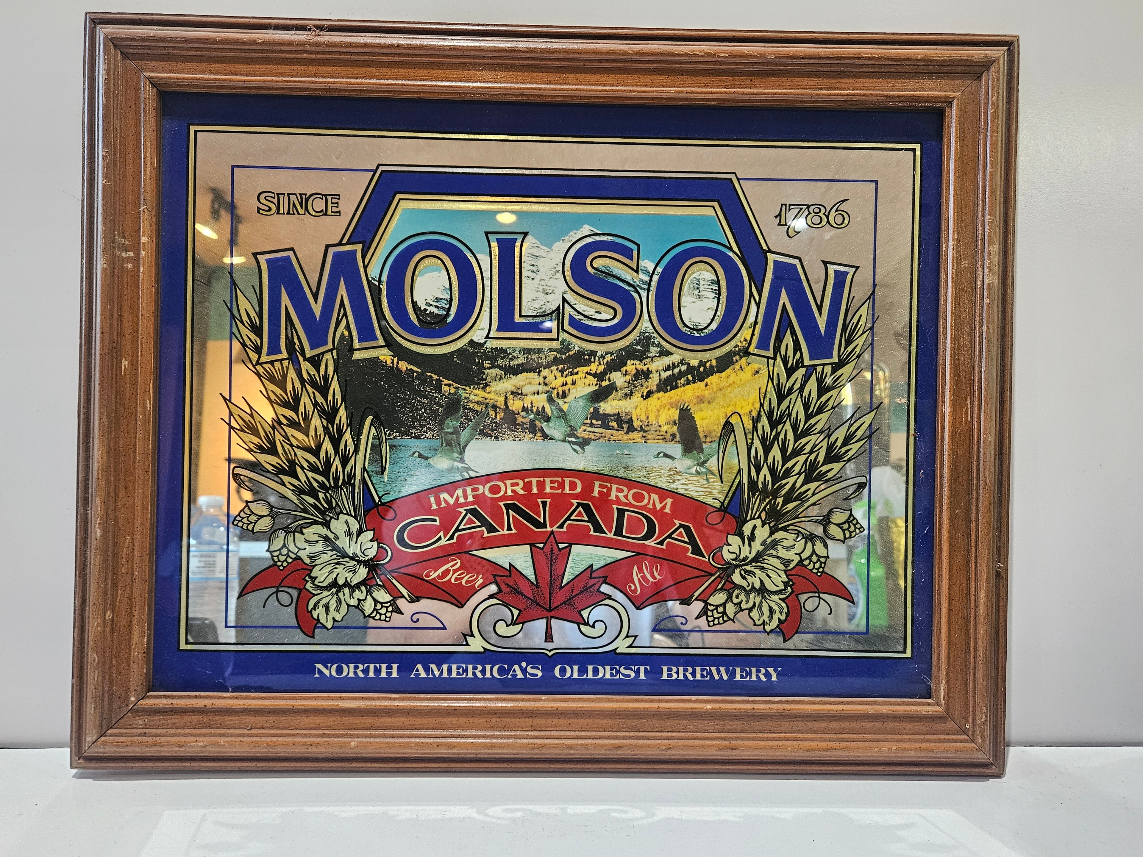 Vintage Molson Canadian Beer Framed Bar Mirror Sign North America's Brewery