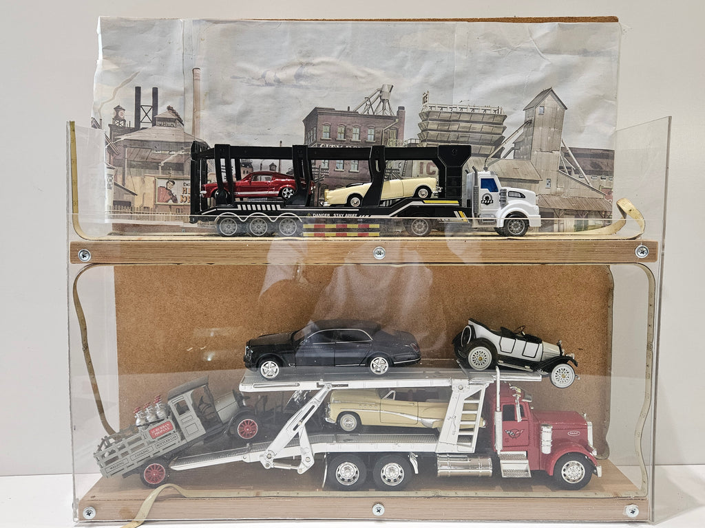 Vintage Diecast Car Carrier Transport Truck Display Collection With Acrylic Case
