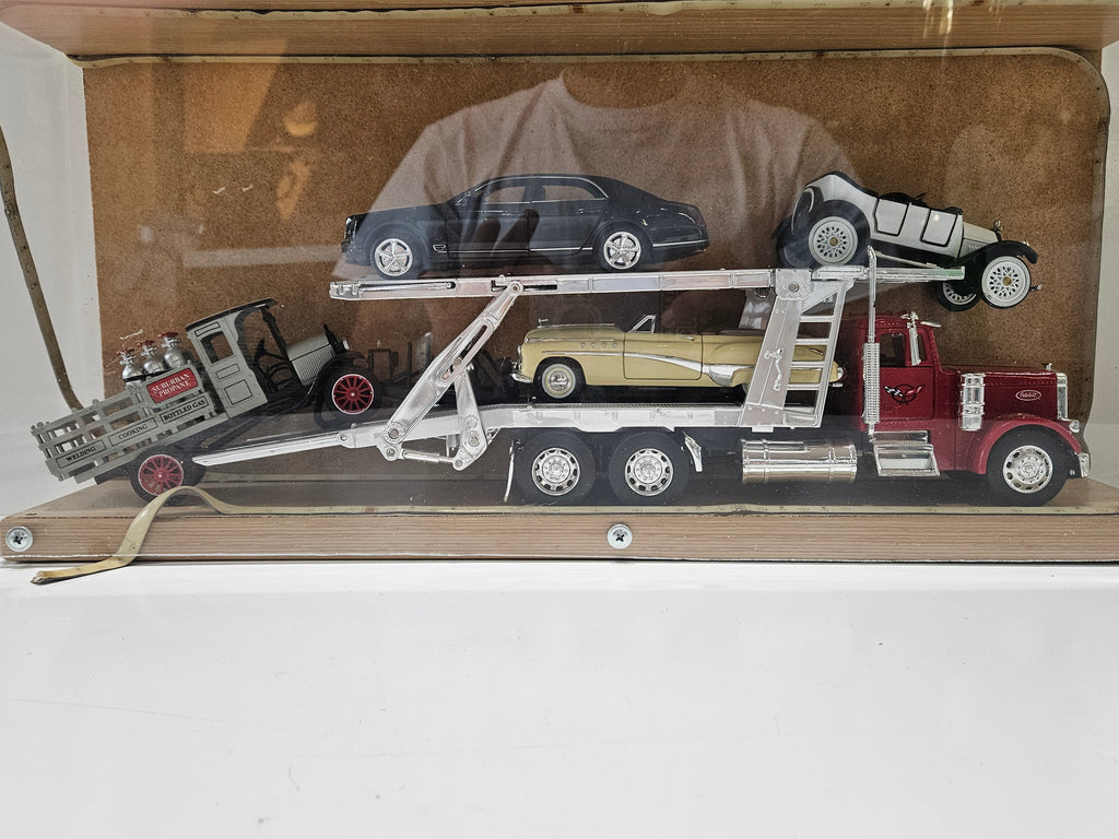 Vintage Diecast Car Carrier Transport Truck Display Collection With Acrylic Case