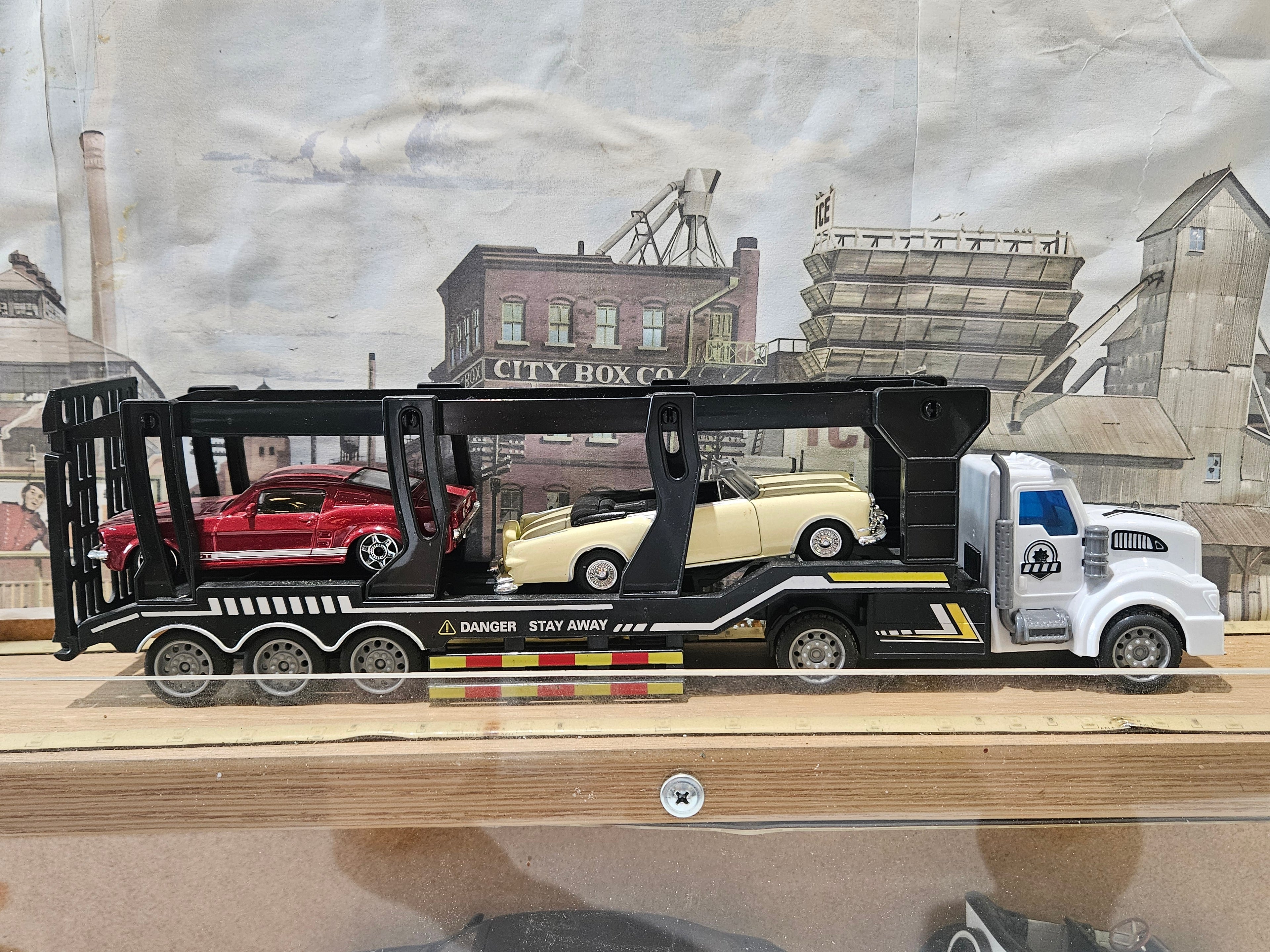 Vintage Diecast Car Carrier Transport Truck Display Collection With Acrylic Case