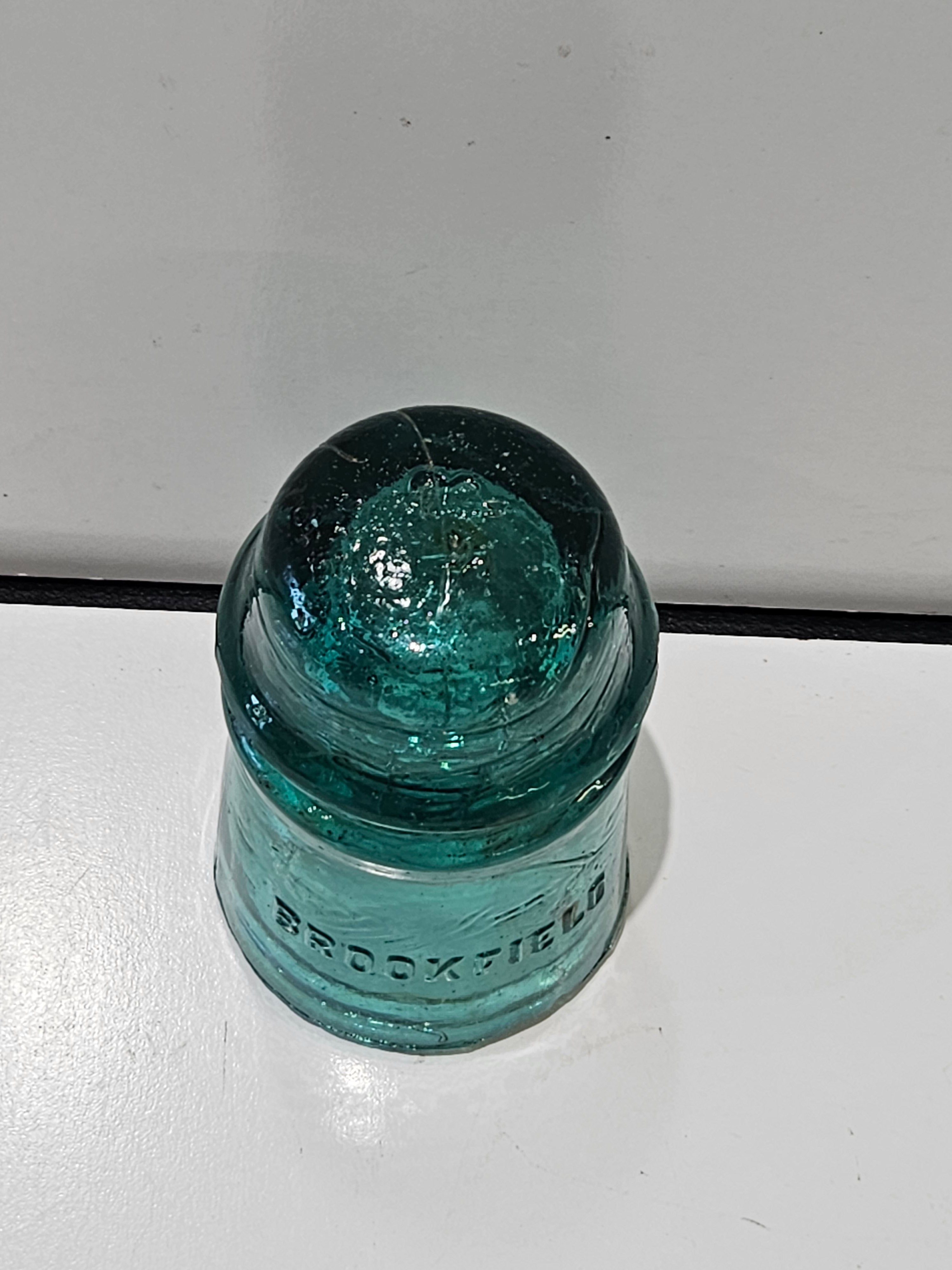 Vintage Brookfield Aqua Blue Glass Telegraph Insulator Railroad Utility Collectible