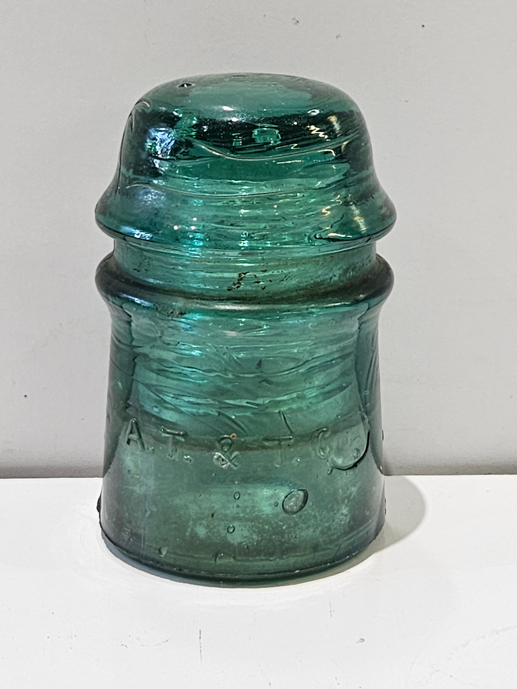 Vintage AT&T Aqua Green Glass Telegraph Insulator Utility Line Railroad Collectible