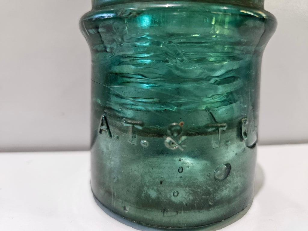 Vintage AT&T Aqua Green Glass Telegraph Insulator Utility Line Railroad Collectible
