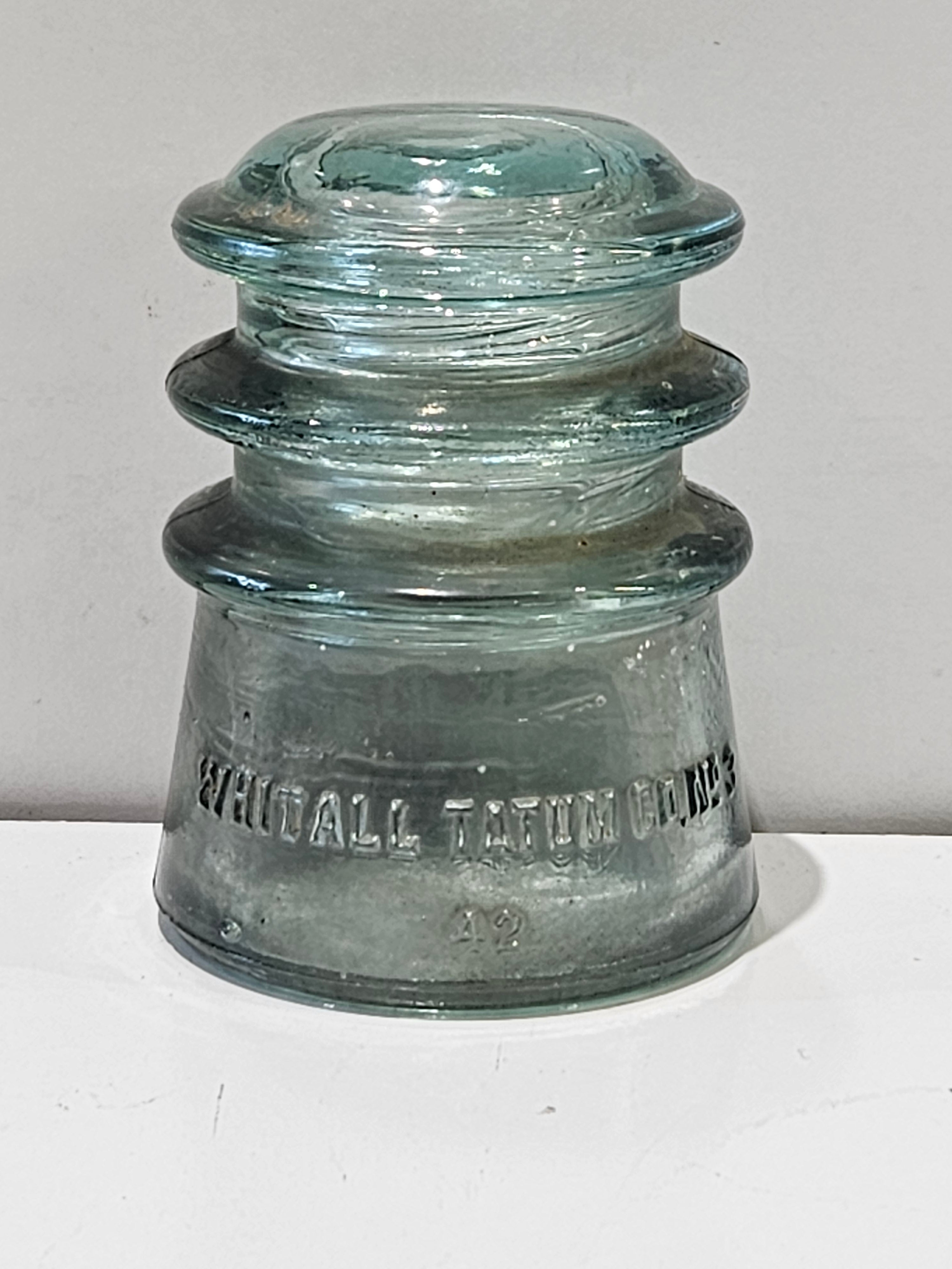 Vintage Whitall Tatum No. 42 Clear Aqua Glass Telegraph Insulator Utility Collectible