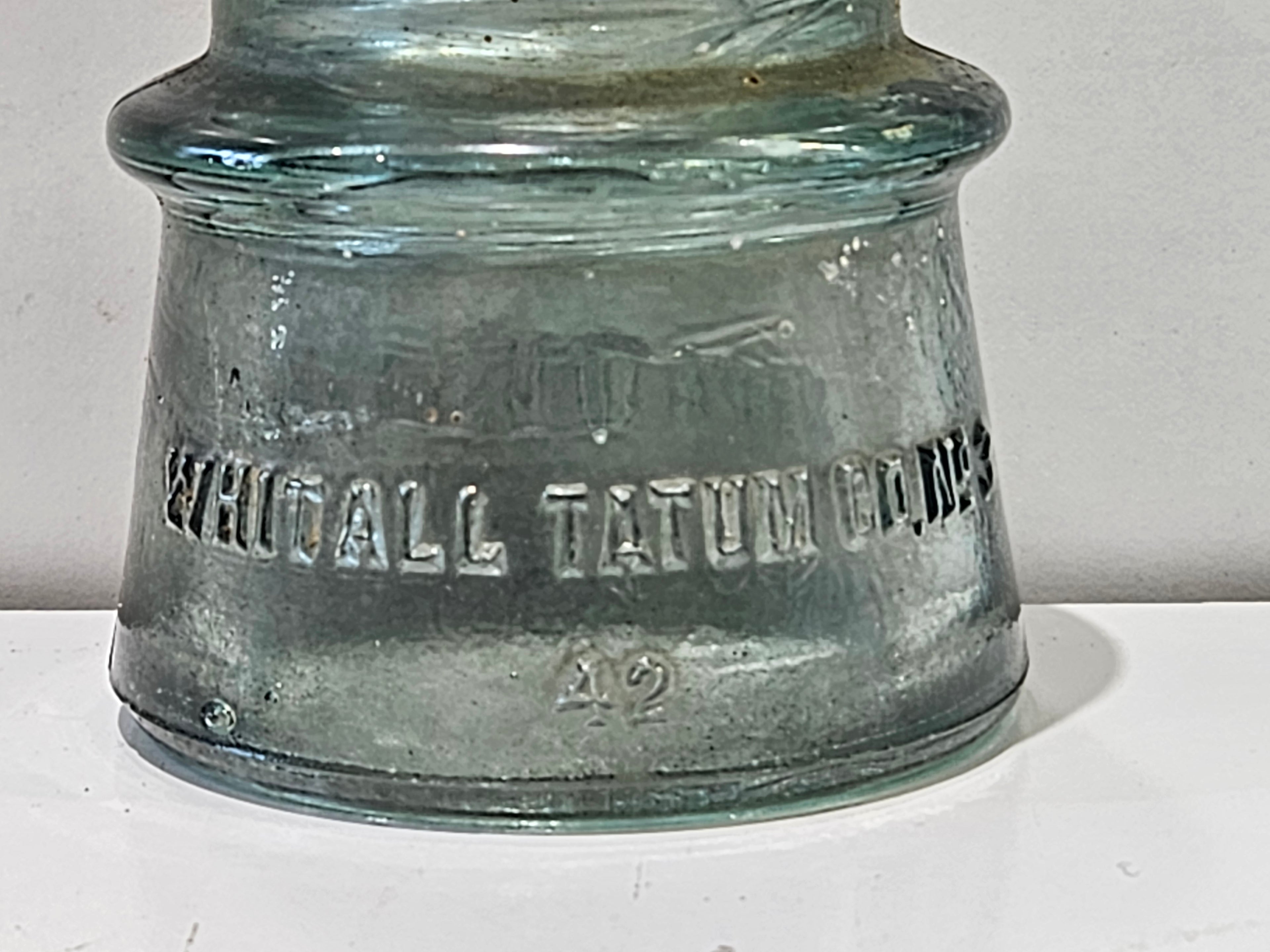 Vintage Whitall Tatum No. 42 Clear Aqua Glass Telegraph Insulator Utility Collectible