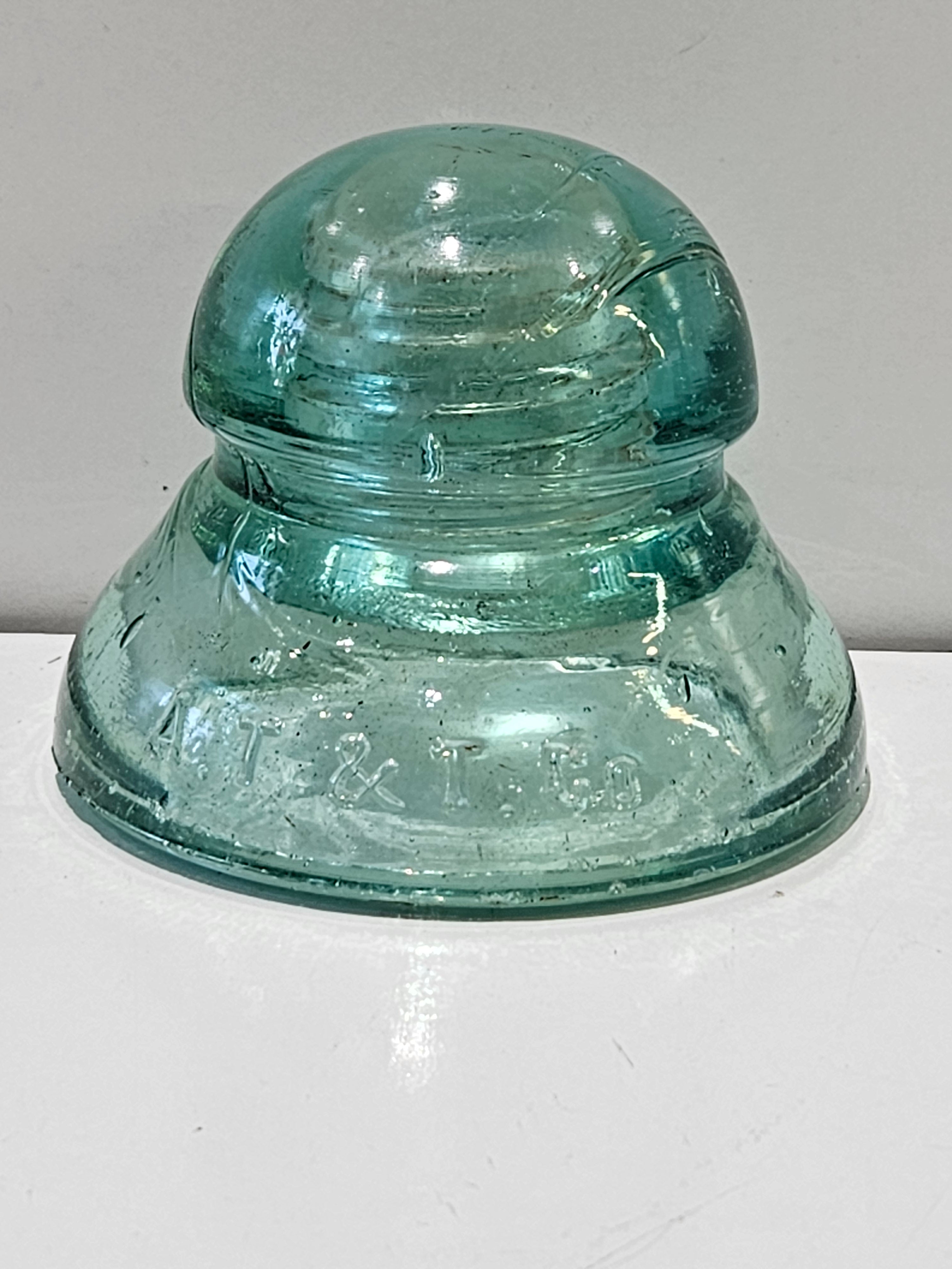 Vintage AT&T Co Aqua Glass Signal Telegraph Insulator No. 190 191 Utility Line