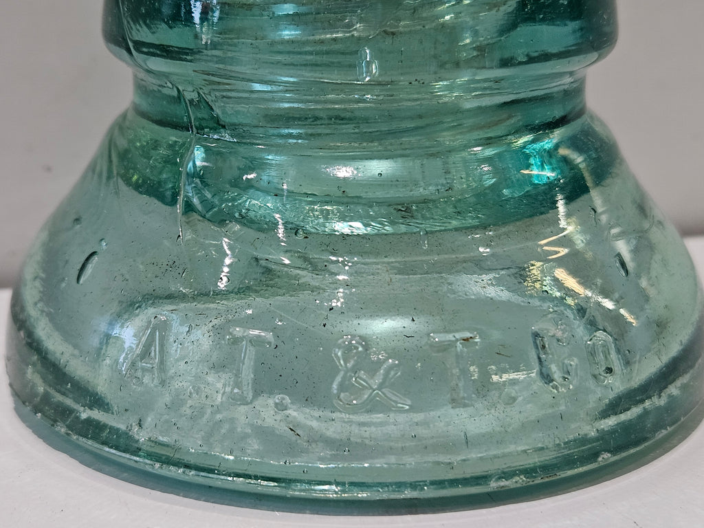 Vintage AT&T Co Aqua Glass Signal Telegraph Insulator No. 190 191 Utility Line