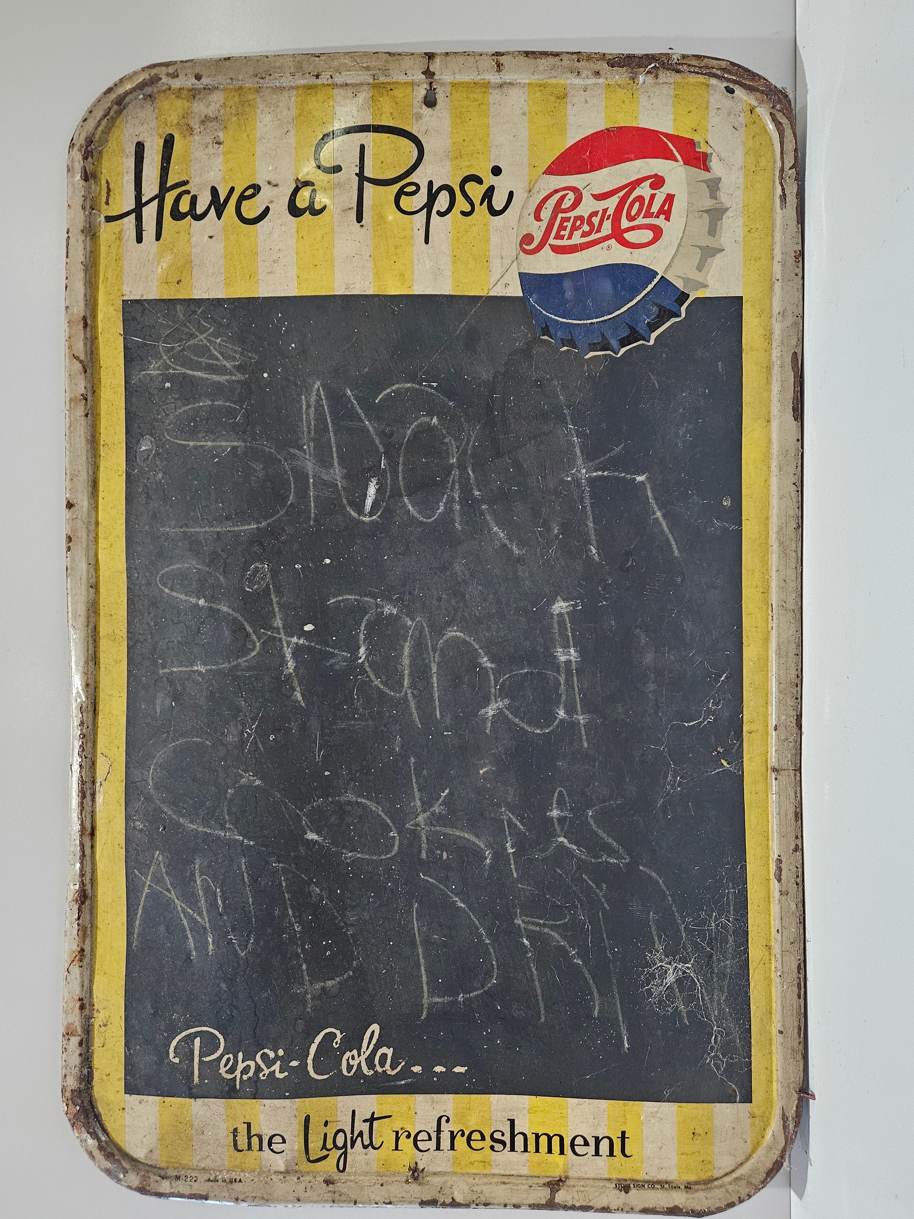 Vintage Pepsi-Cola Light Refreshment Store Display Chalkboard Advertising Sign