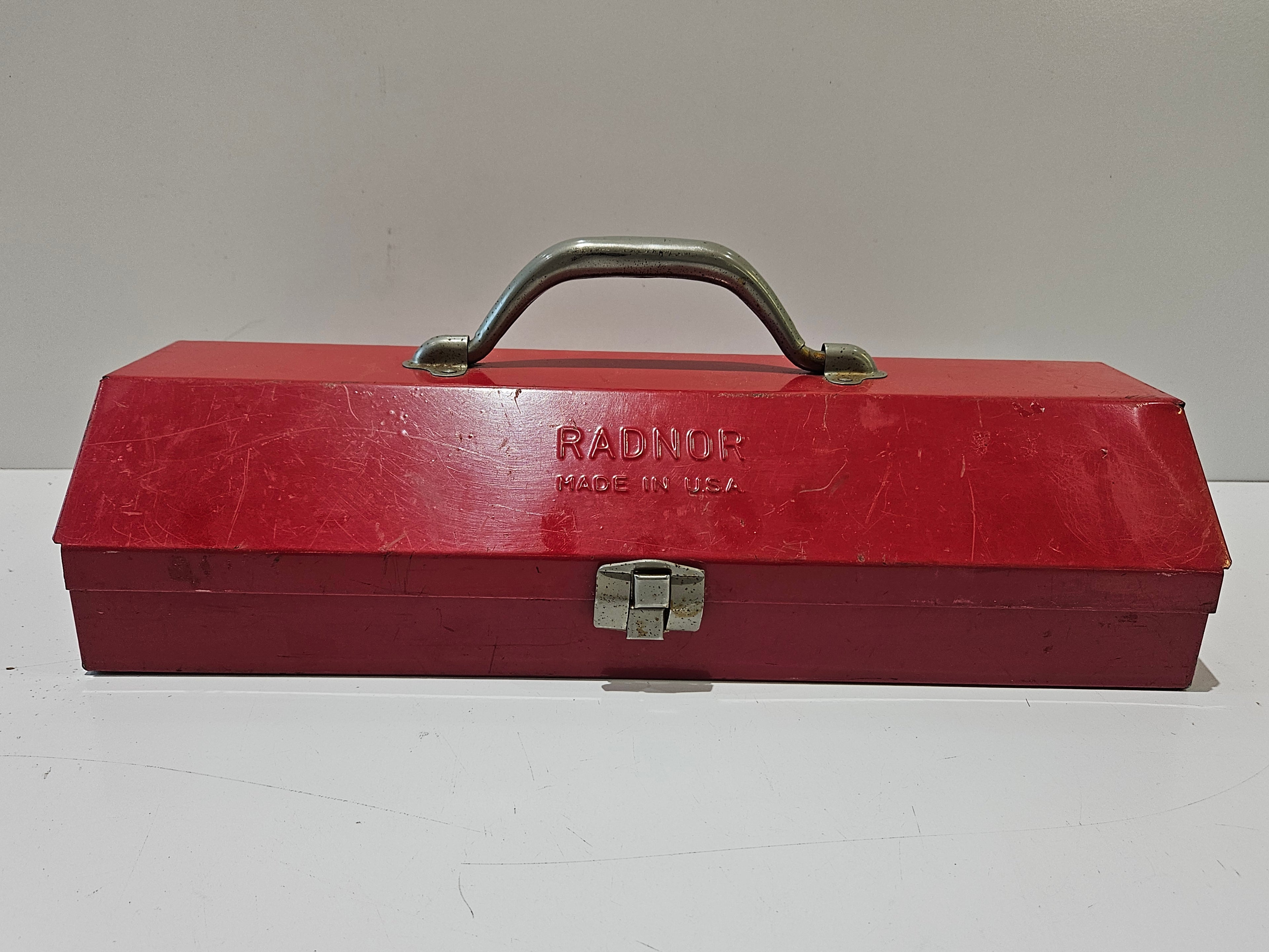 Vintage Radnor USA Red Metal Cantilever Tool Box Portable Mechanic Toolbox