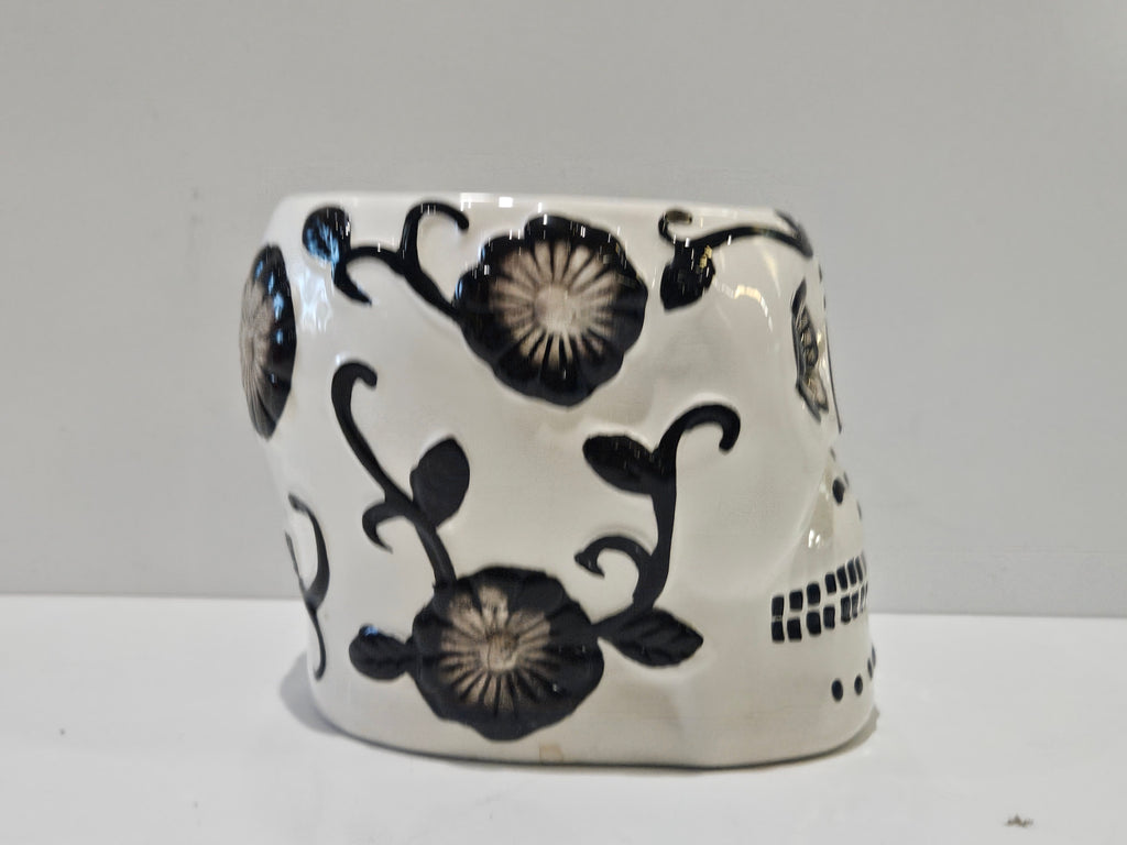 Day Of The Dead Sugar Skull Ceramic Planter Pot Black White Floral Decor Vase