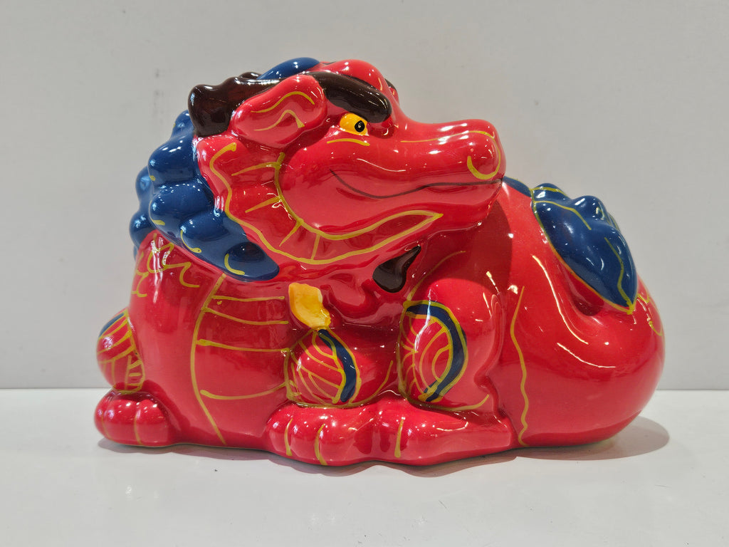 Large Red Chinese Dragon Ceramic Figurine Statue Asian Decor Collectible Display