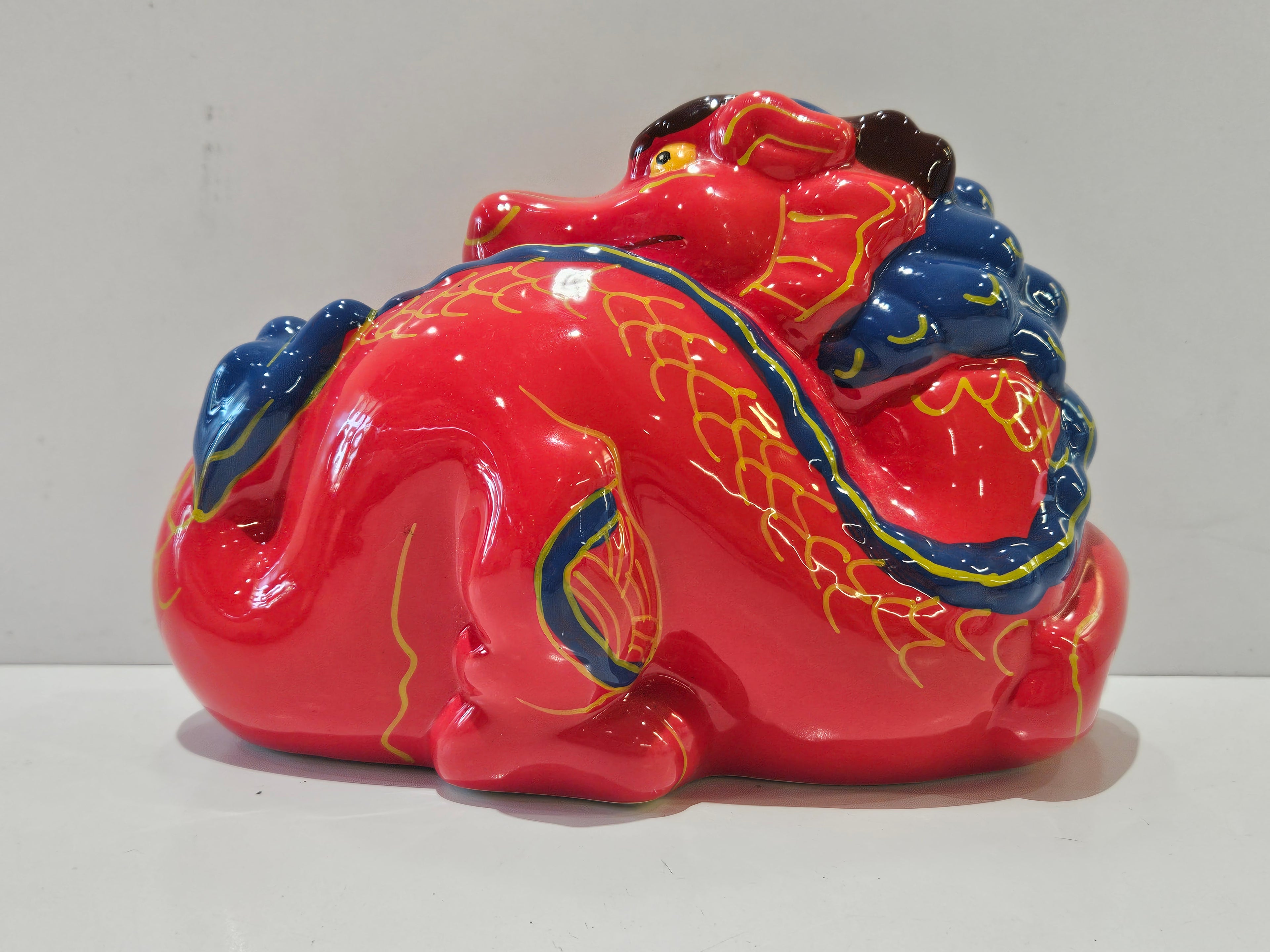 Large Red Chinese Dragon Ceramic Figurine Statue Asian Decor Collectible Display
