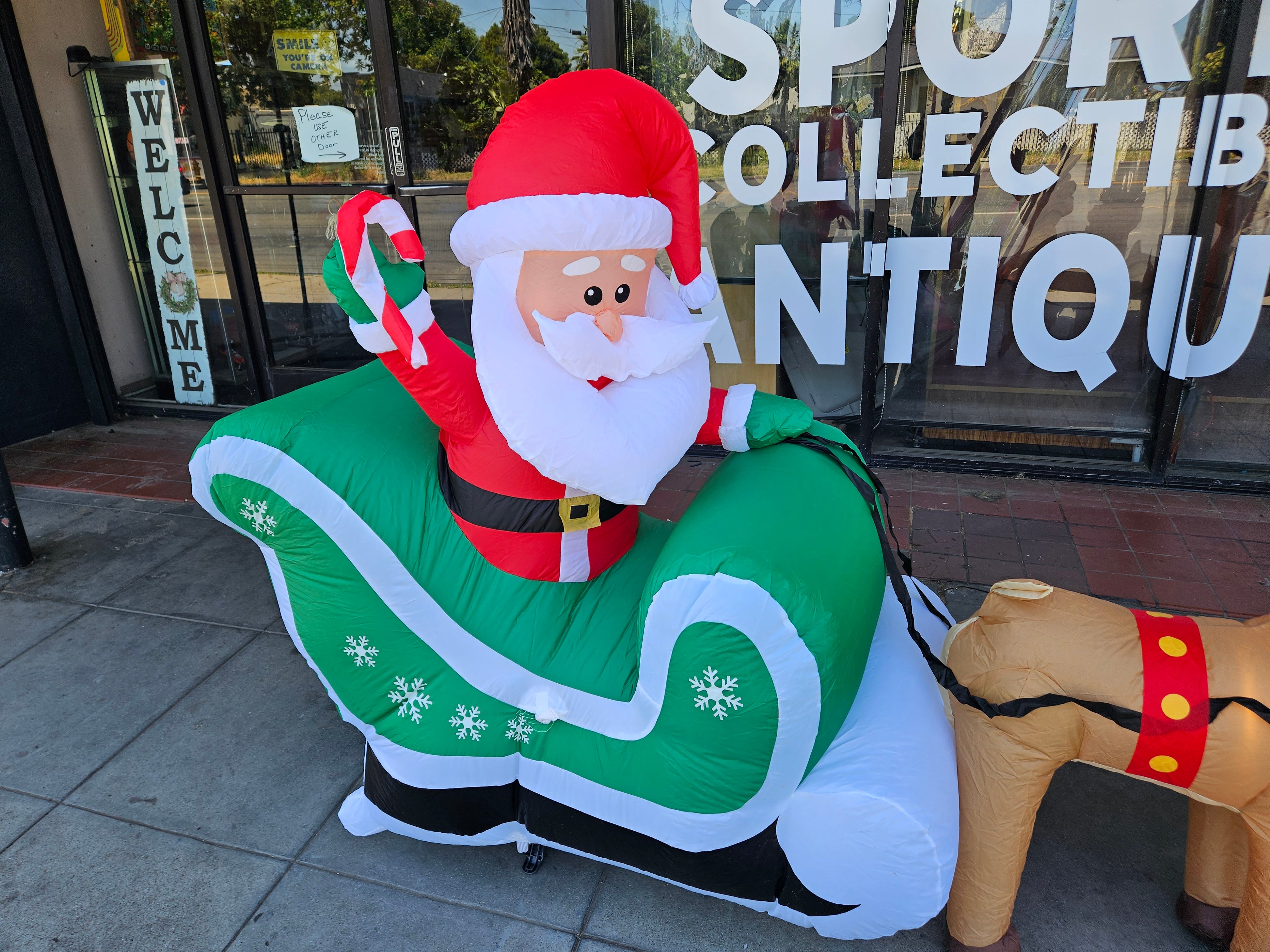 Large Christmas Inflatable Santa Sleigh With 3 Reindeer Outdoor Holiday Yard Decor