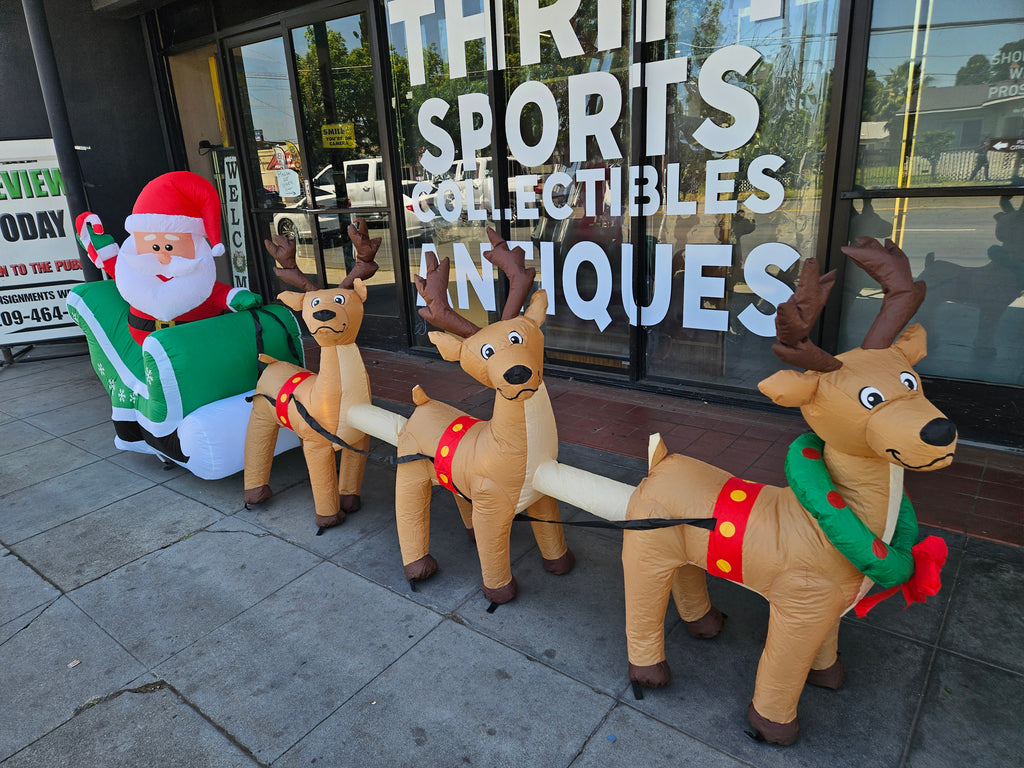 Large Christmas Inflatable Santa Sleigh With 3 Reindeer Outdoor Holiday Yard Decor