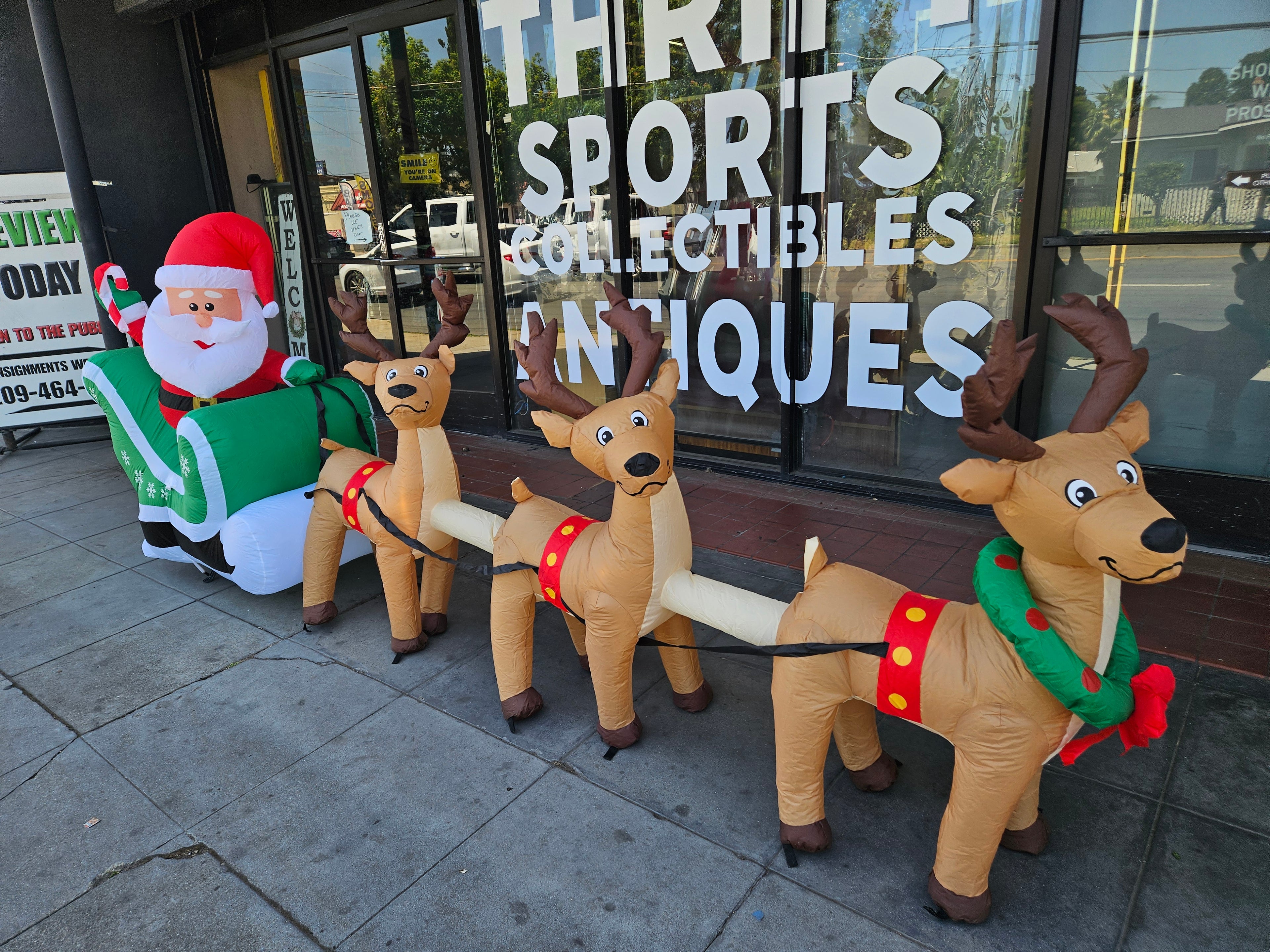 Large Christmas Inflatable Santa Sleigh With 3 Reindeer Outdoor Holiday Yard Decor