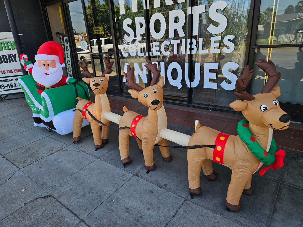 Large Christmas Inflatable Santa Sleigh With 3 Reindeer Outdoor Holiday Yard Decor