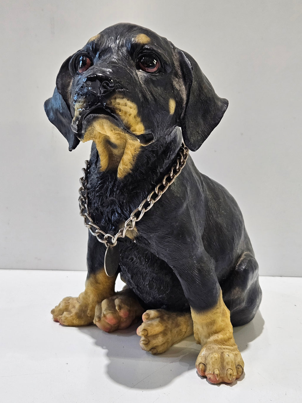 Rottweiler Puppy Dog Figurine Statue Black Tan Resin Decor Collectible Display