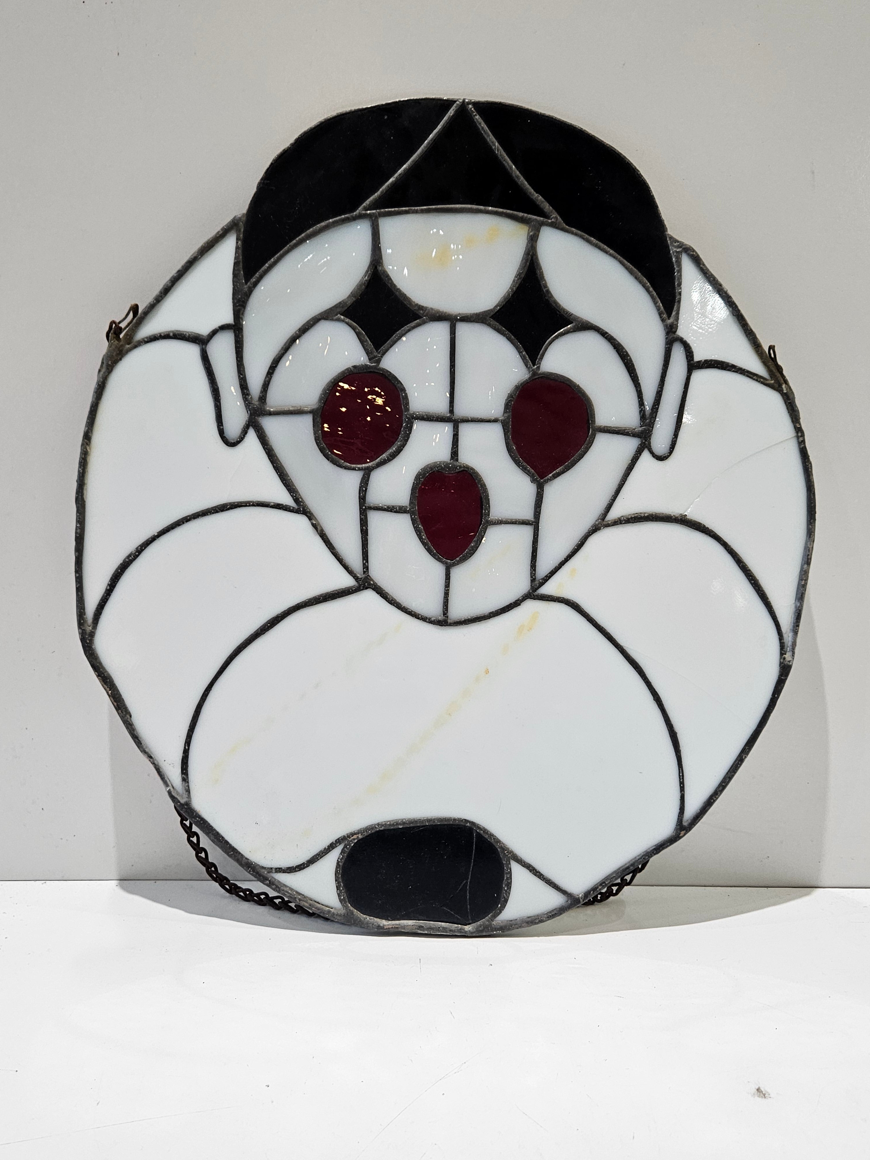 Vintage Stained Glass Clown Face Suncatcher Window Hanging Folk Art Decor Panel