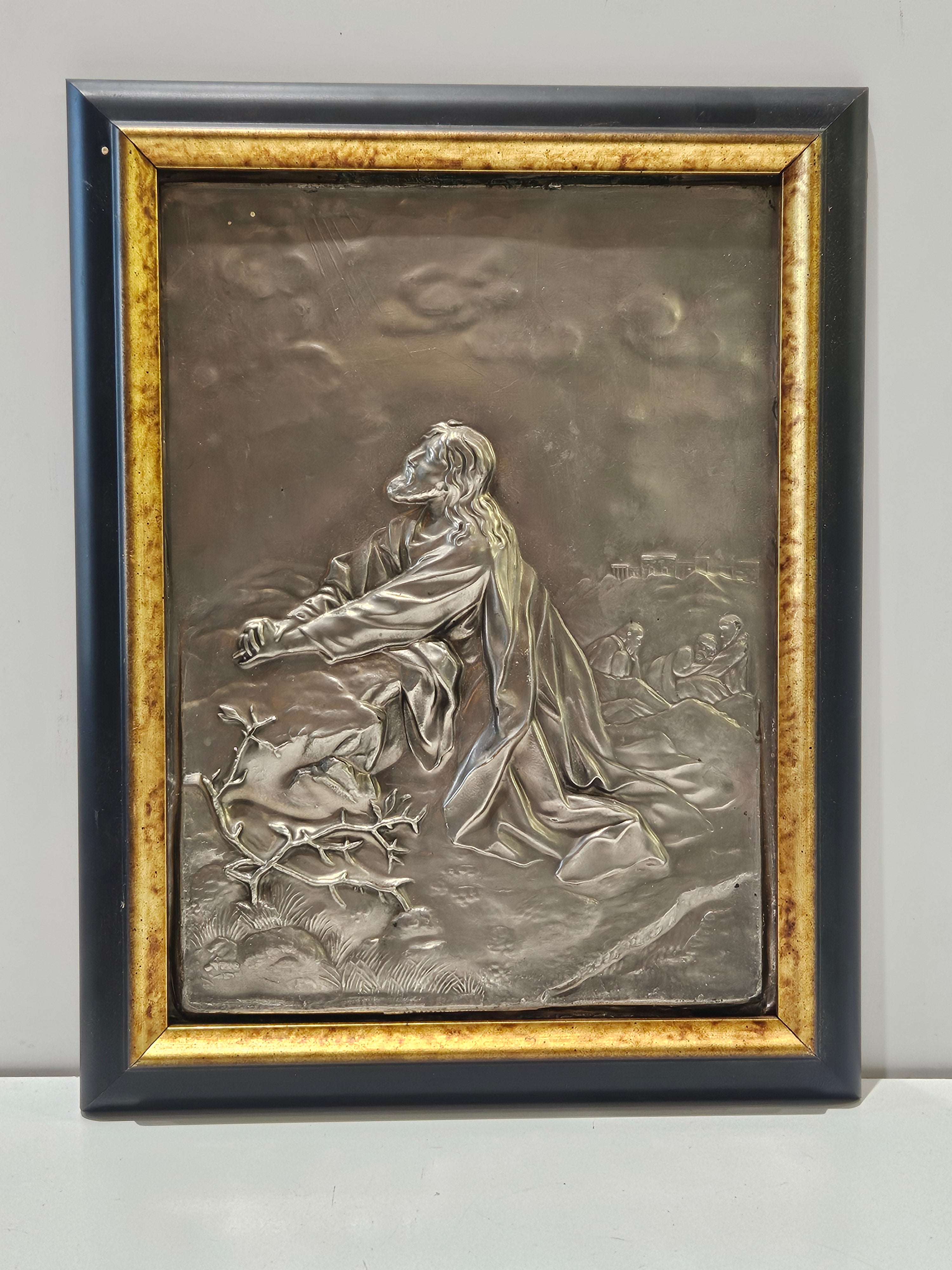 Framed Religious Metal Relief Jesus Praying In Gethsemane Christian Wall Art