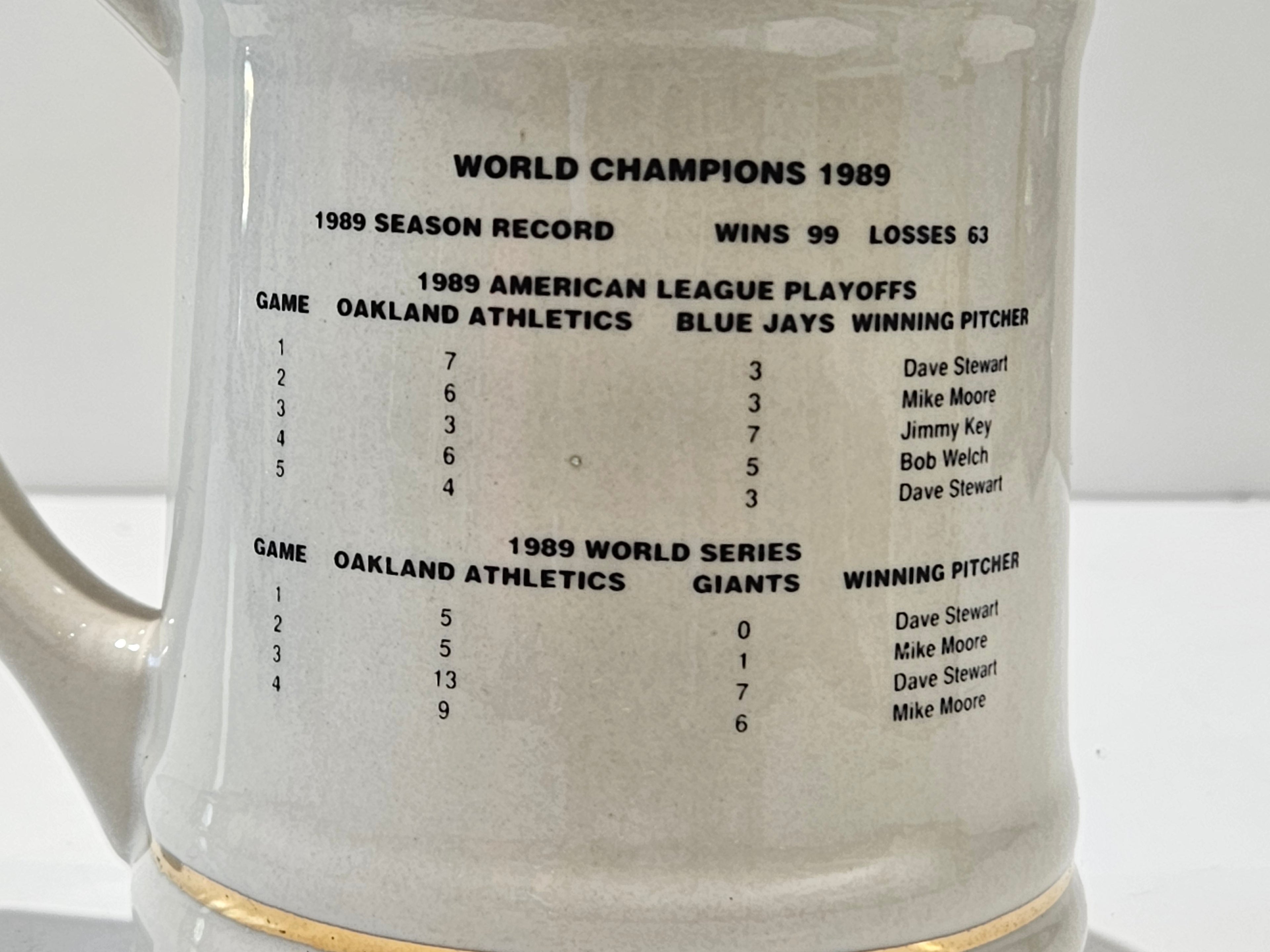 Vintage 1989 Oakland Athletics World Champions Ceramic Beer Stein MLB Collectible