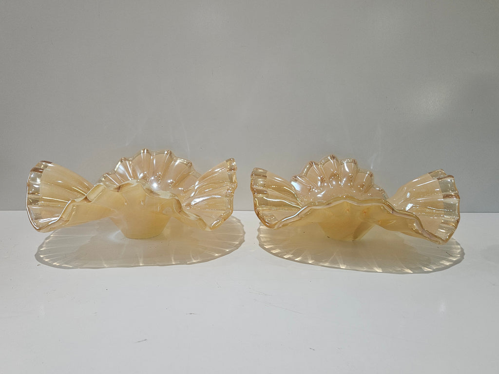 Lavarto A Mano Italian Iridescent Art Glass Ruffled Bowl Dishes