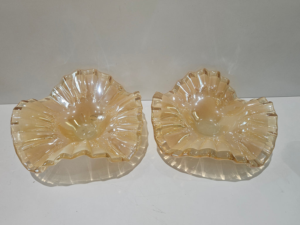 Lavarto A Mano Italian Iridescent Art Glass Ruffled Bowl Dishes