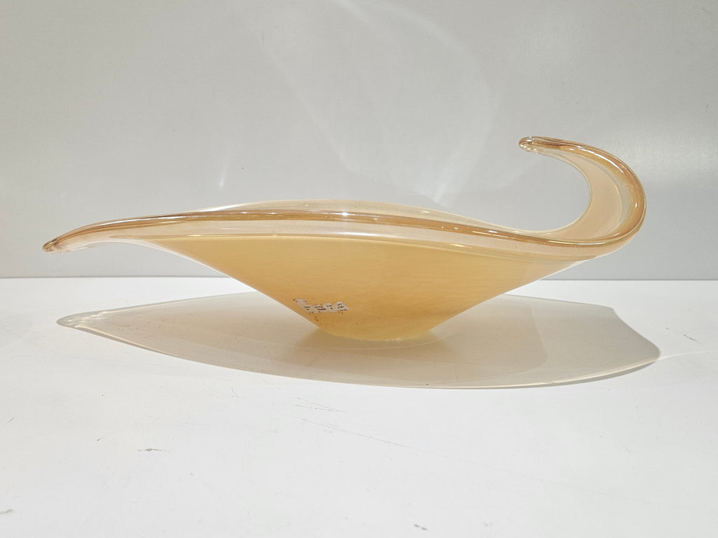 Vintage Italian Hand Blown Iridescent Art Glass Centerpiece Bowl Freeform Scroll