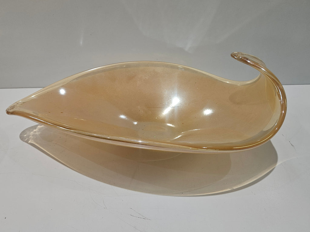 Vintage Italian Hand Blown Iridescent Art Glass Centerpiece Bowl Freeform Scroll
