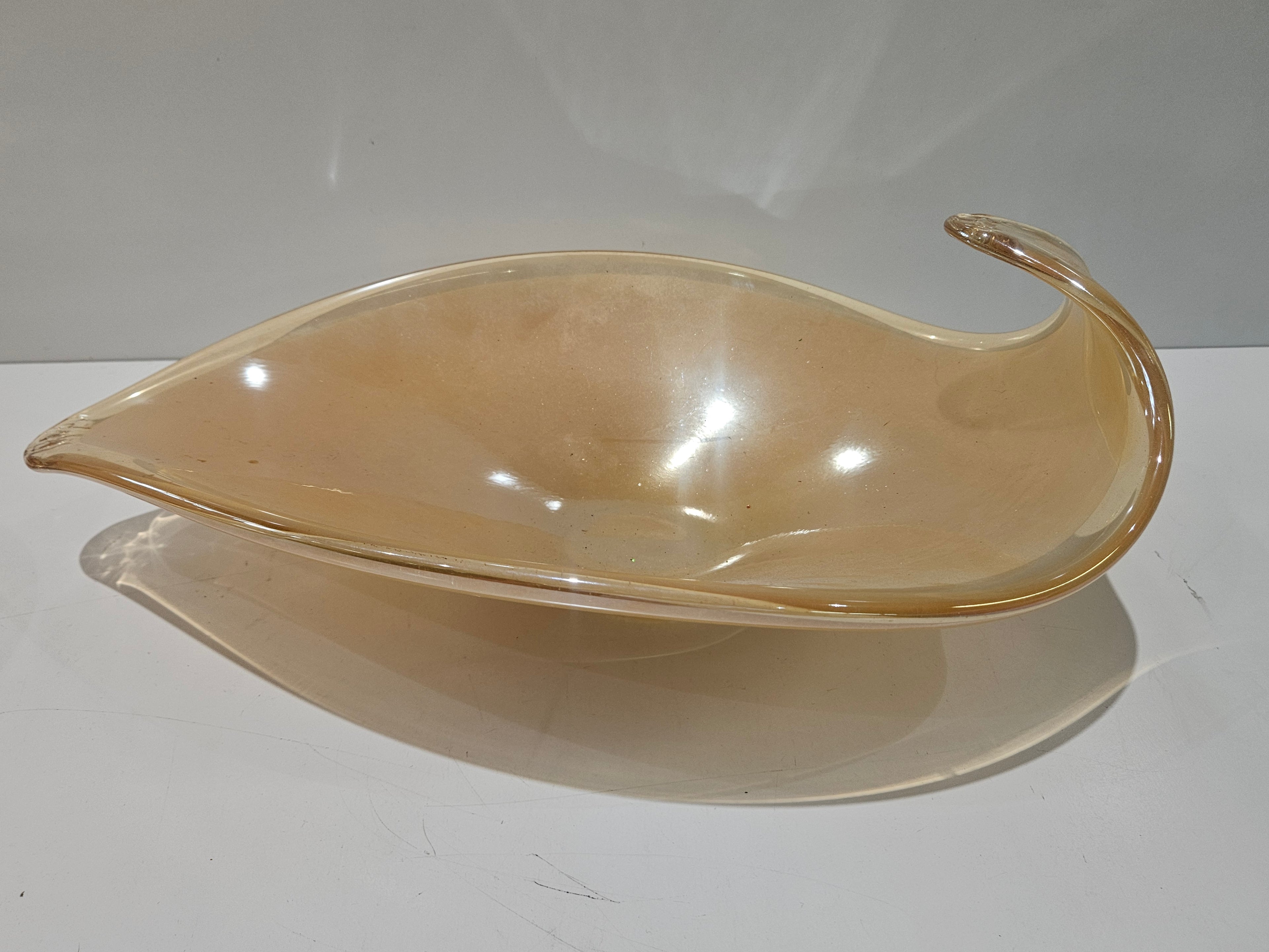 Vintage Italian Hand Blown Iridescent Art Glass Centerpiece Bowl Freeform Scroll