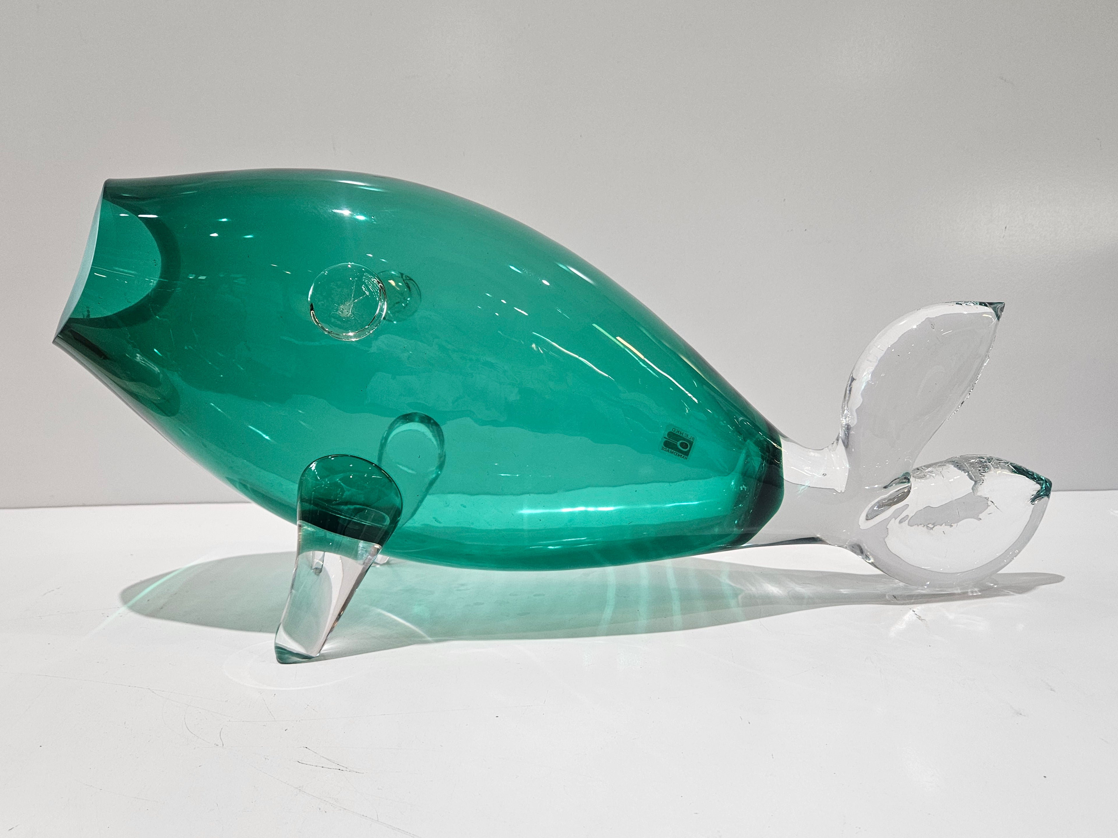 Vintage Murano Style Emerald Green Art Glass Fish Sculpture Aquarium Decor Italy